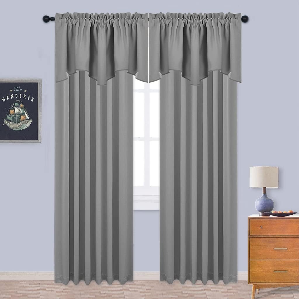 image:imageNICETOWN Blackout Floral Kitchen Valances for Windows 52 x 18 Inch LengthSilver Grey