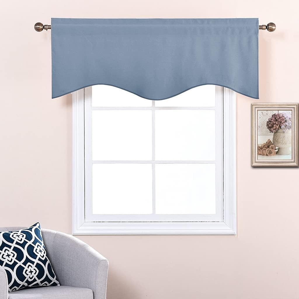 image:imageNICETOWN Blackout Floral Kitchen Valances for Windows 52 x 18 Inch LengthStone Blue