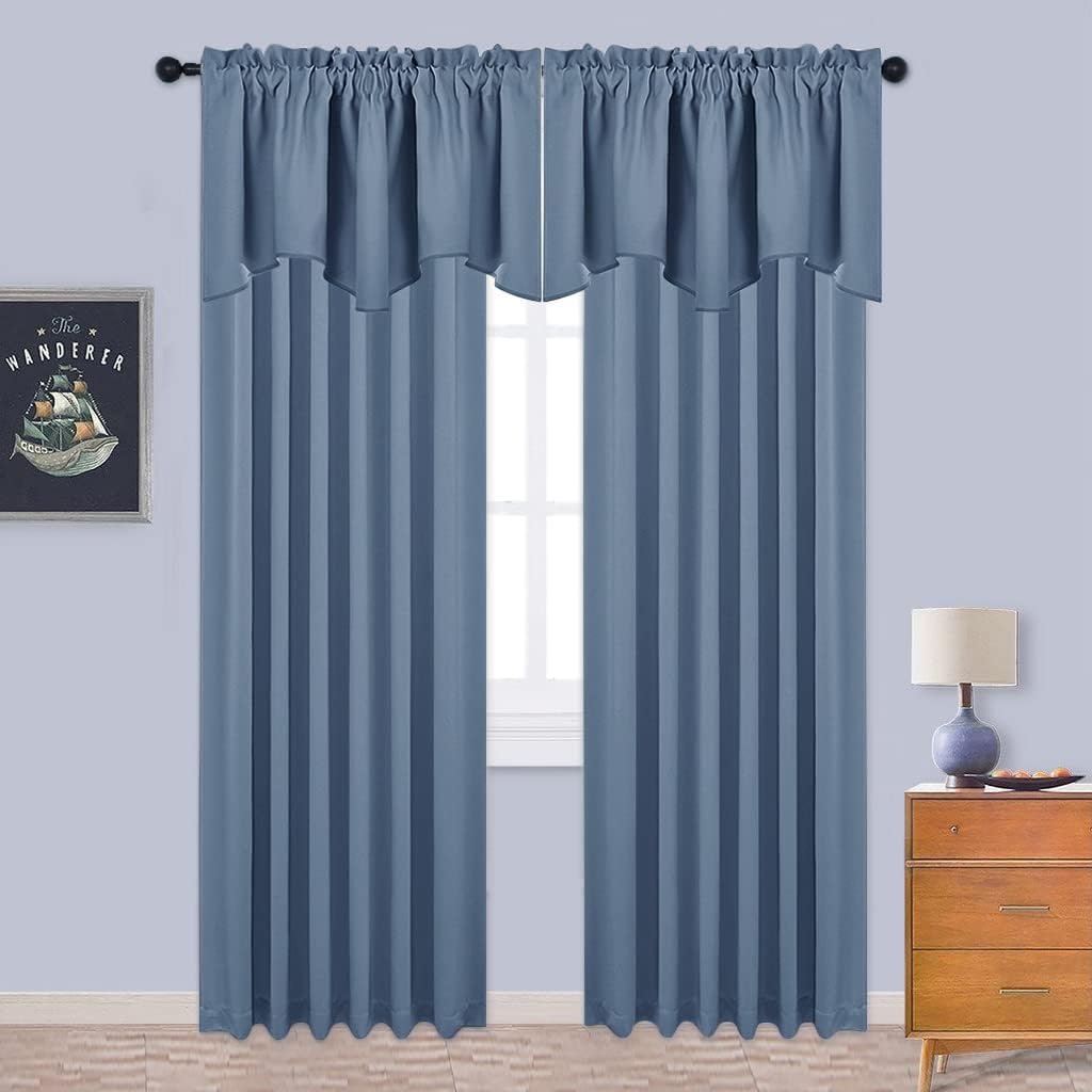 image:imageNICETOWN Blackout Floral Kitchen Valances for Windows 52 x 18 Inch LengthStone Blue