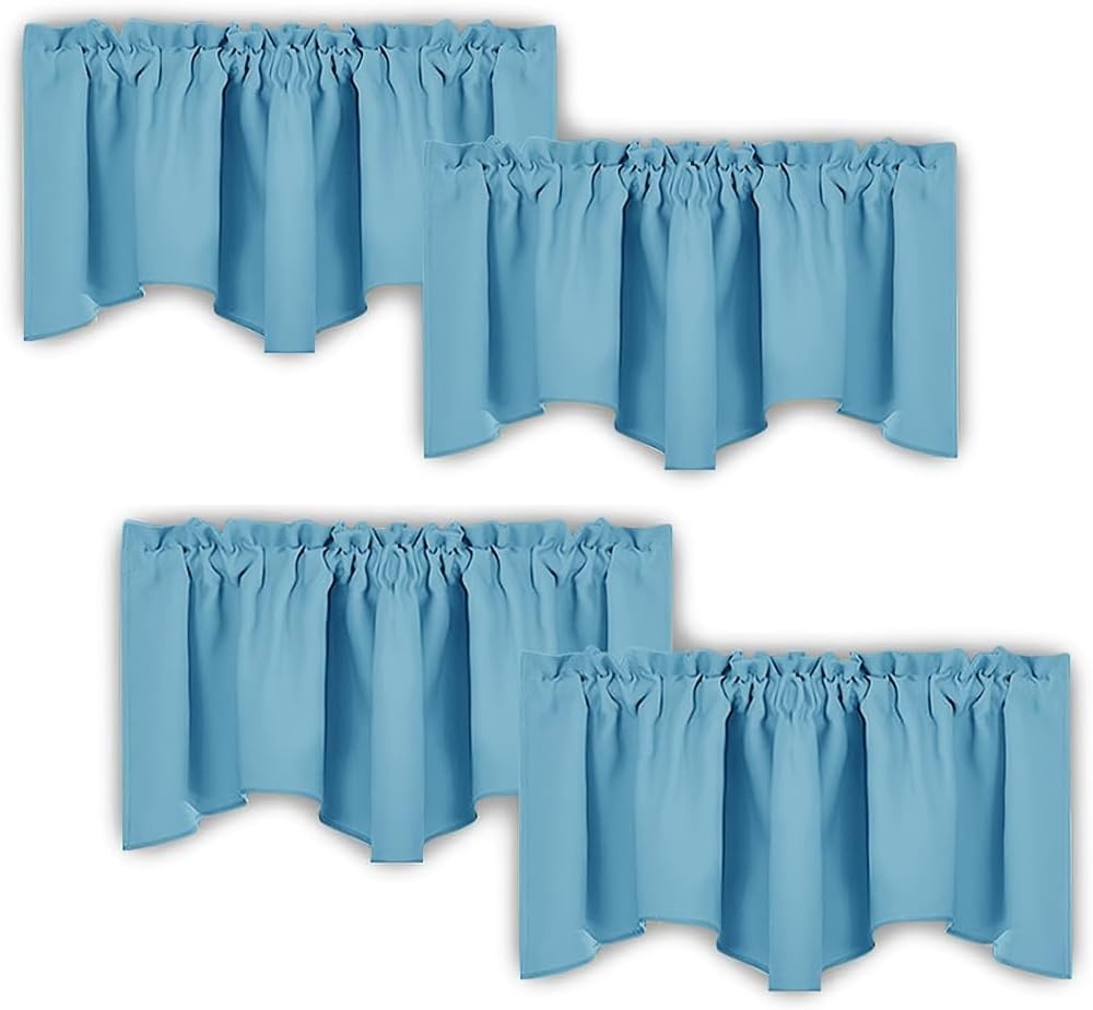 image:imageNICETOWN Blackout Floral Kitchen Valances for Windows 52 x 18 Inch LengthTeal Blue