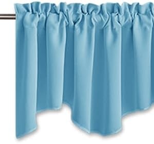 image:imageNICETOWN Blackout Floral Kitchen Valances for Windows 52 x 18 Inch LengthTeal Blue
