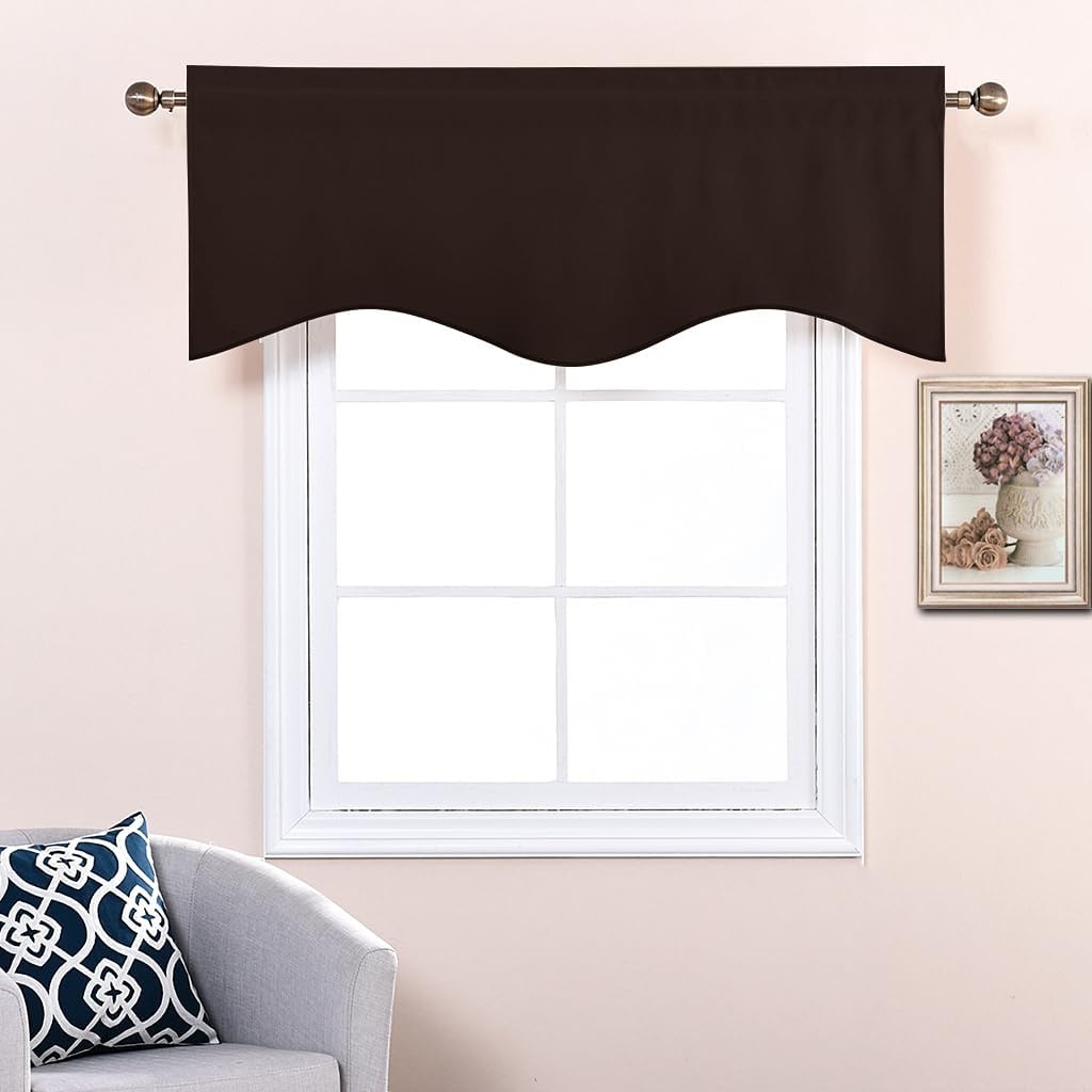 image:imageNICETOWN Blackout Floral Kitchen Valances for Windows 52 x 18 Inch LengthToffee Brown