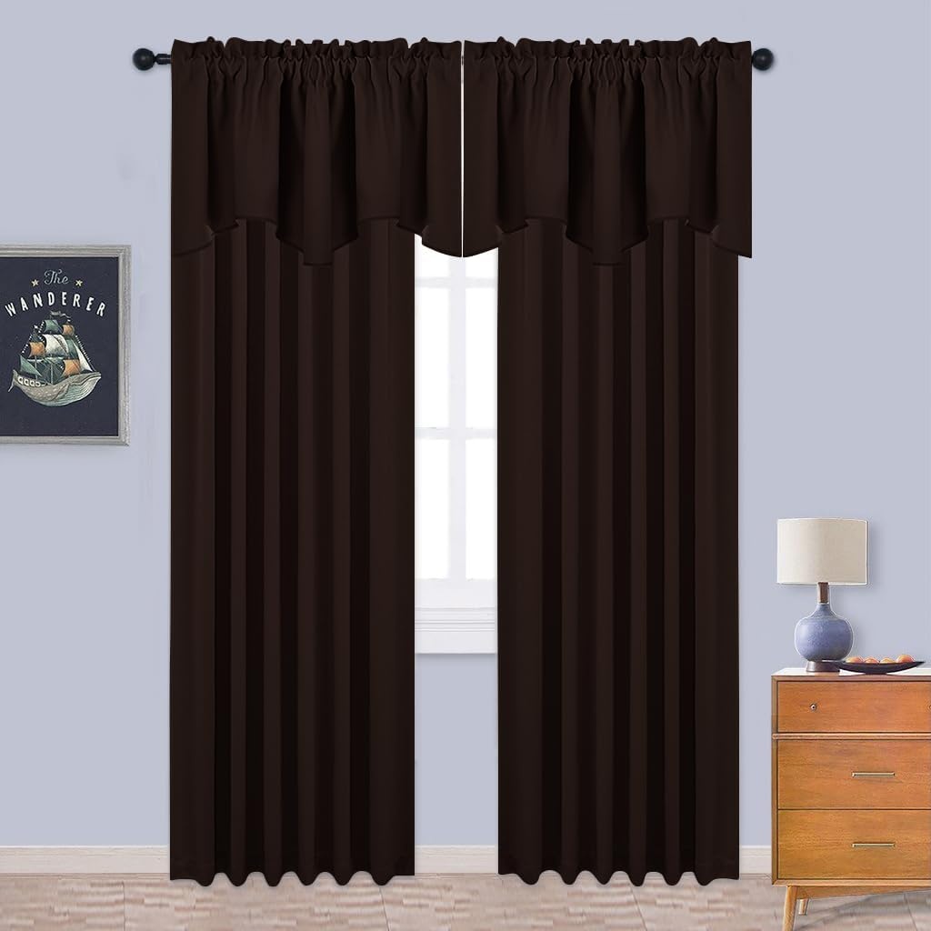 image:imageNICETOWN Blackout Floral Kitchen Valances for Windows 52 x 18 Inch LengthToffee Brown