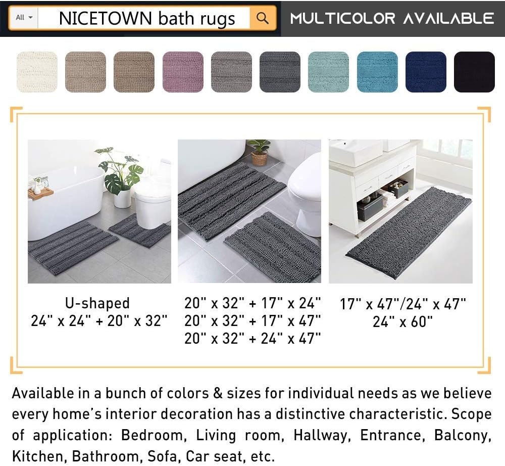 image:imageNICETOWN Doormat Absorbent Washable Inside Mats Extra Thick Indoor Durable Doormat for Bathroom NonSlip Soft Plush Shaggy Bath Mats Indoor Rugs for Entryway Dove Grey 47 x 17