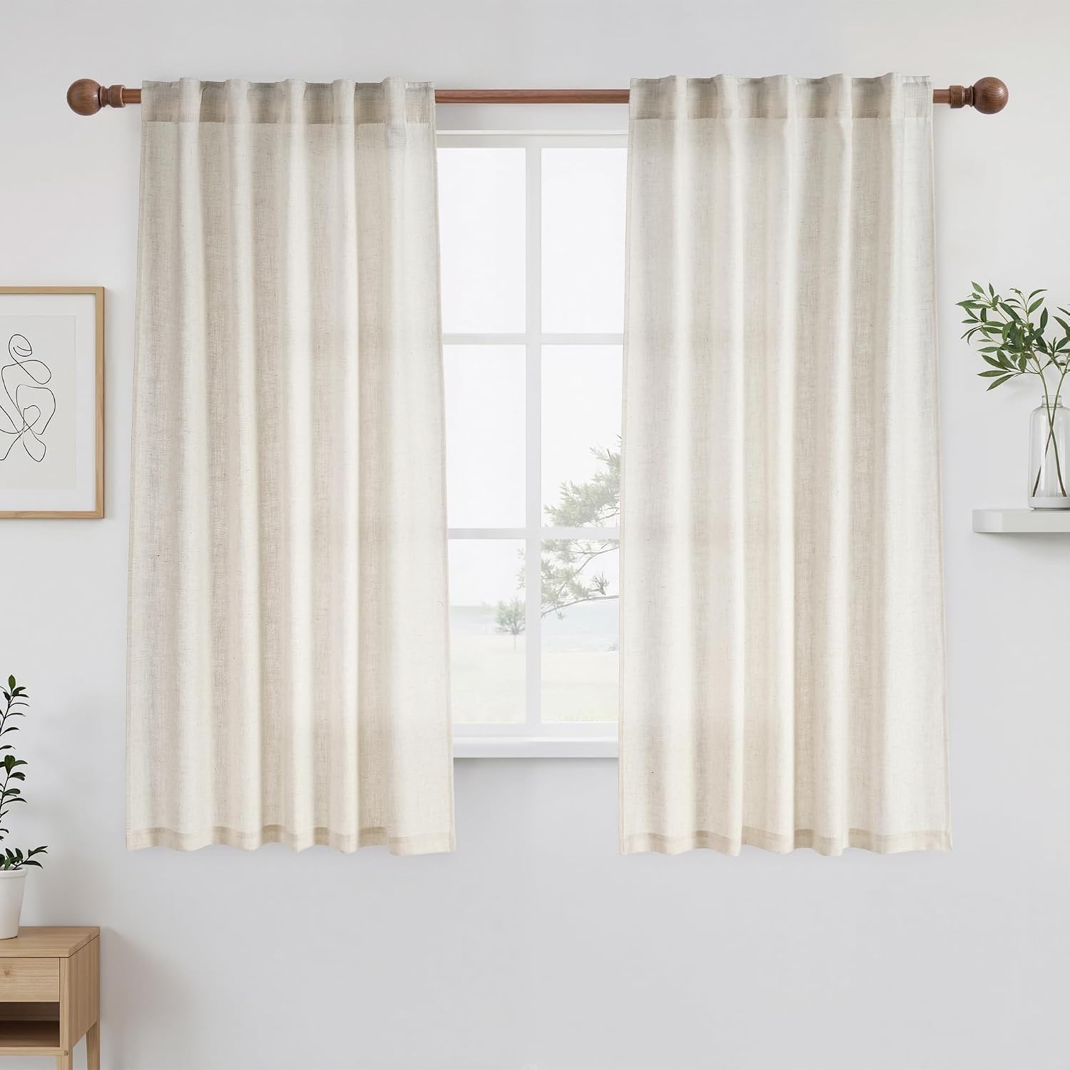 image:imageNICETOWN Floral Linen Curtains 84 inches Long Pink Pattern Printed for Girls Bedroom Nursery Boho Farmhouse Window Sheer Curtain Drapes Aesthetic Light Filtering Privacy 2 Panel Sets 55 WLinen