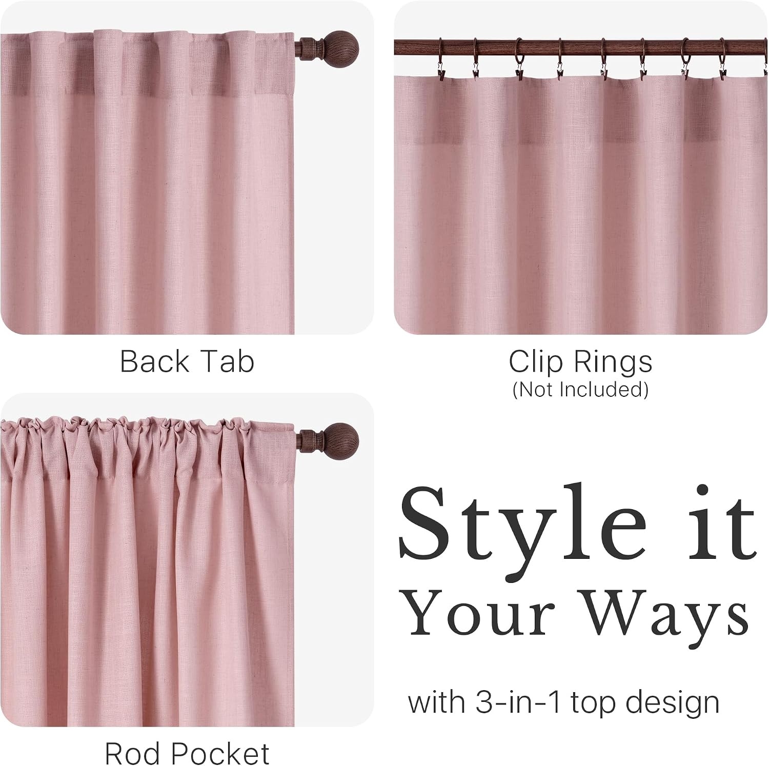 image:imageNICETOWN Floral Linen Curtains 84 inches Long Pink Pattern Printed for Girls Bedroom Nursery Boho Farmhouse Window Sheer Curtain Drapes Aesthetic Light Filtering Privacy 2 Panel Sets 55 WPink