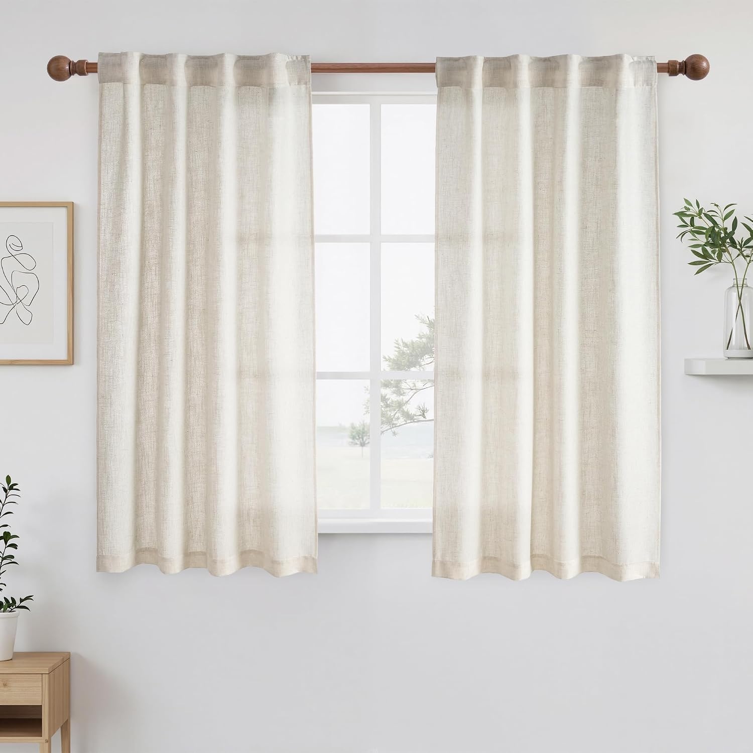 image:imageNICETOWN Floral Linen Curtains 84 inches Long Pink Pattern Printed for Girls Bedroom Nursery Boho Farmhouse Window Sheer Curtain Drapes Aesthetic Light Filtering Privacy 2 Panel Sets 55 WLinen