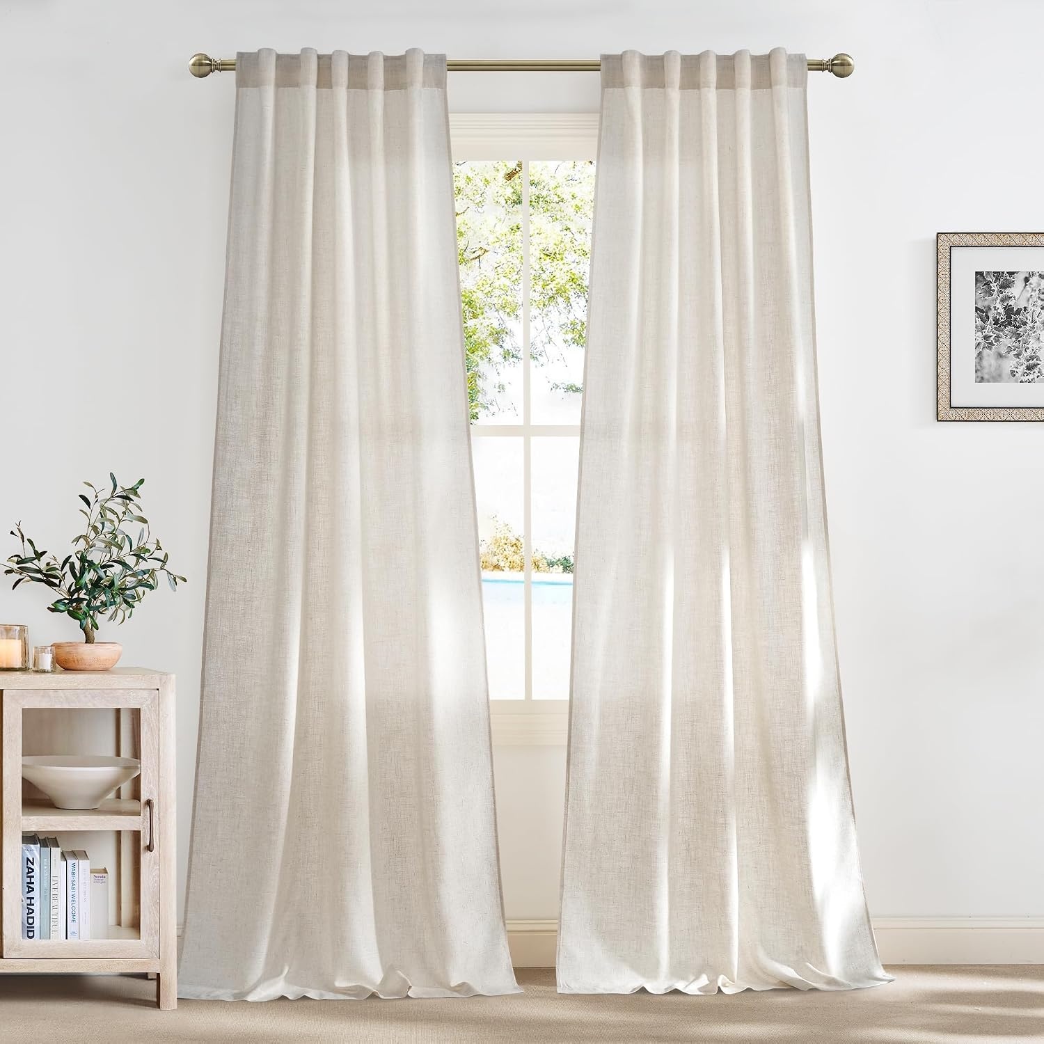 image:imageNICETOWN Floral Linen Curtains 84 inches Long Pink Pattern Printed for Girls Bedroom Nursery Boho Farmhouse Window Sheer Curtain Drapes Aesthetic Light Filtering Privacy 2 Panel Sets 55 WLinen