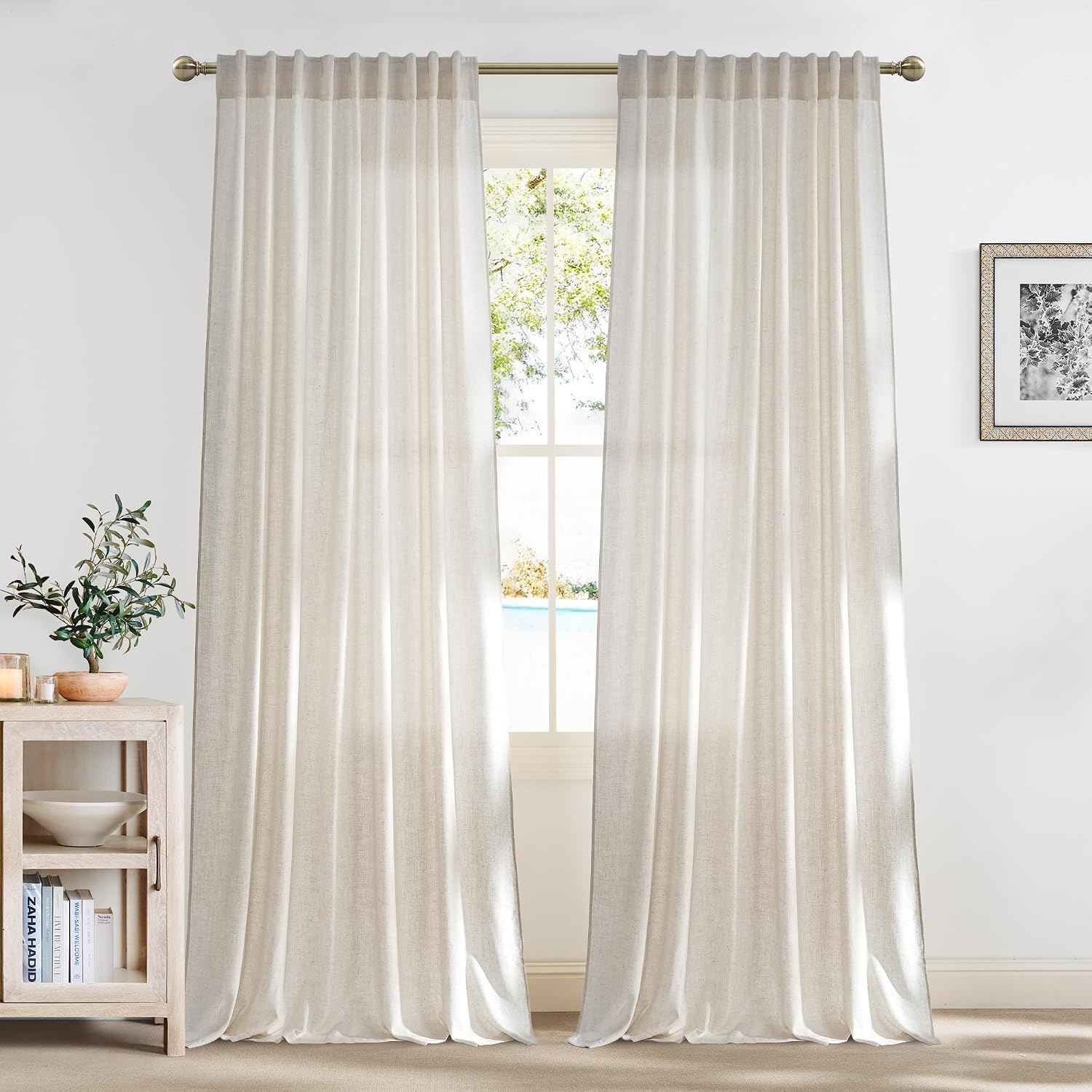 image:imageNICETOWN Floral Linen Curtains 84 inches Long Pink Pattern Printed for Girls Bedroom Nursery Boho Farmhouse Window Sheer Curtain Drapes Aesthetic Light Filtering Privacy 2 Panel Sets 55 WLinen