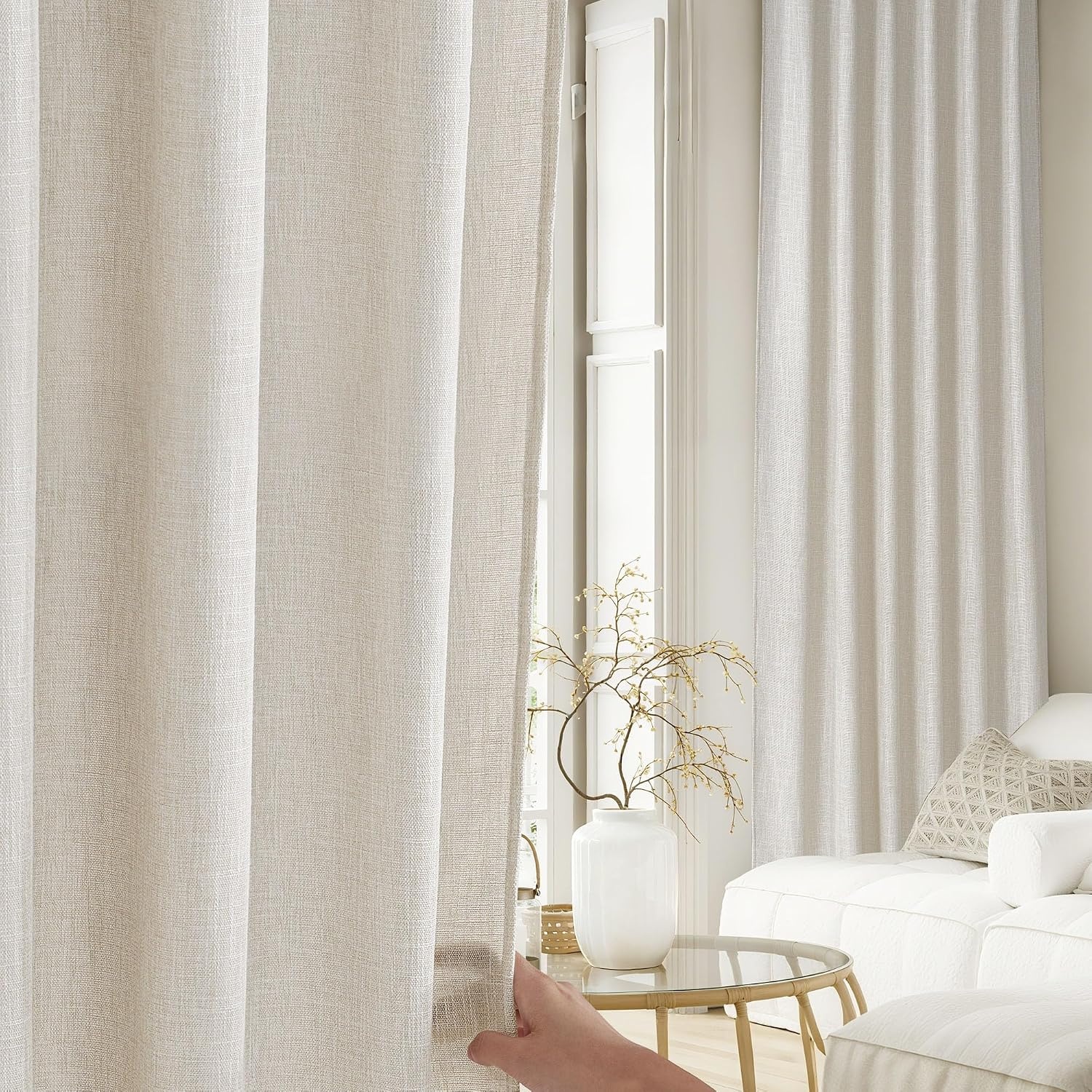 image:imageNICETOWN Floral Linen Curtains 84 inches Long Pink Pattern Printed for Girls Bedroom Nursery Boho Farmhouse Window Sheer Curtain Drapes Aesthetic Light Filtering Privacy 2 Panel Sets 55 WFog Grey
