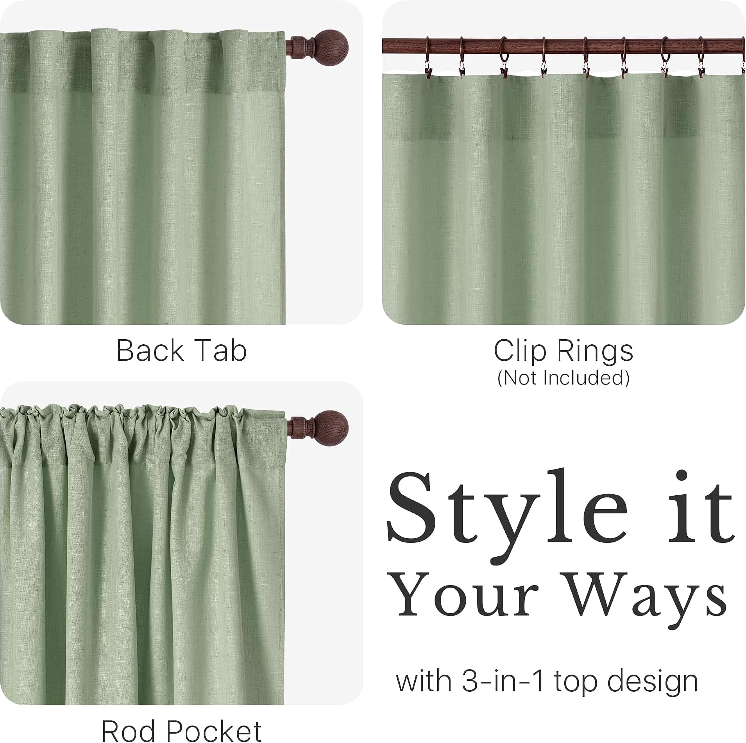 image:imageNICETOWN Floral Linen Curtains 84 inches Long Pink Pattern Printed for Girls Bedroom Nursery Boho Farmhouse Window Sheer Curtain Drapes Aesthetic Light Filtering Privacy 2 Panel Sets 55 WSage Green