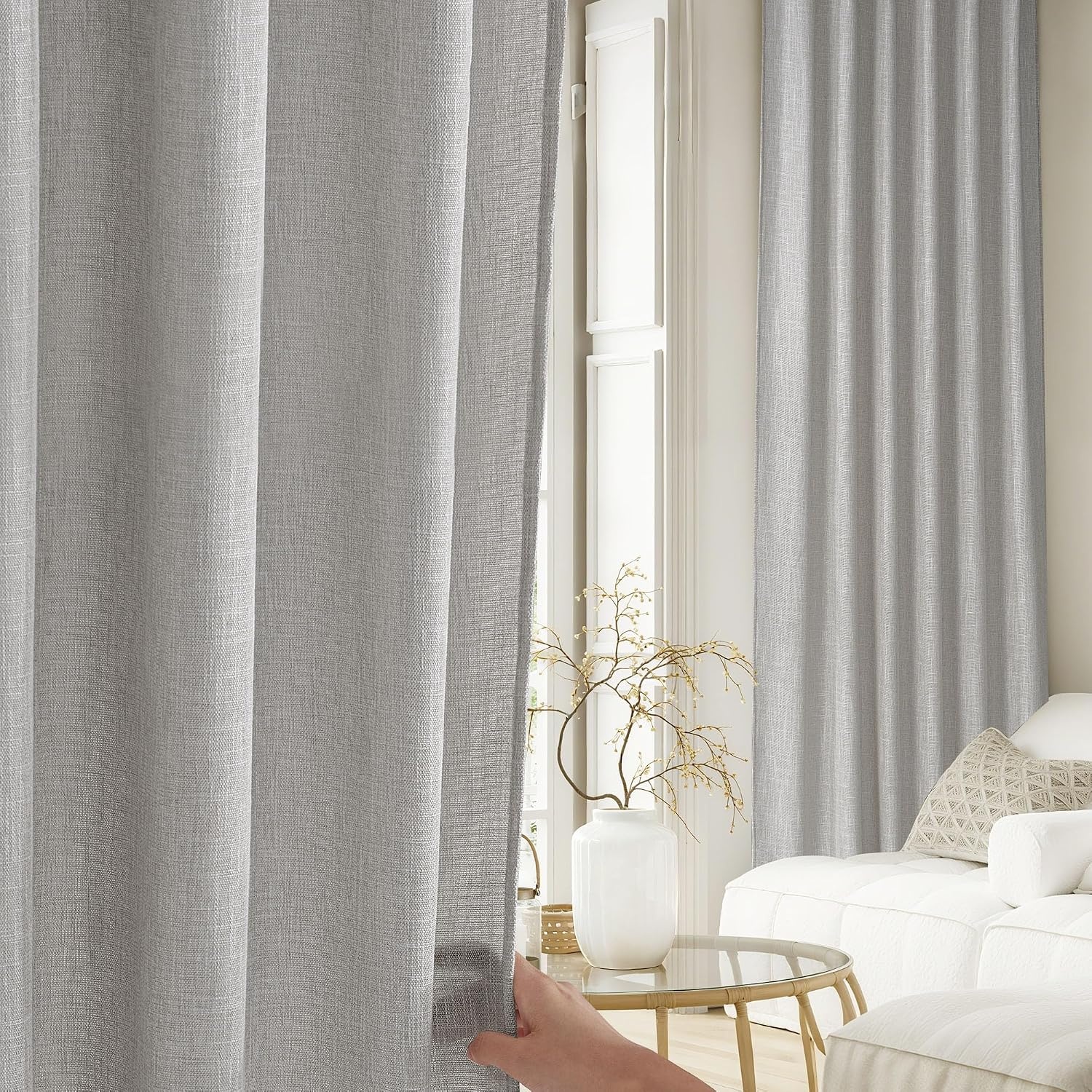 image:imageNICETOWN Floral Linen Curtains 84 inches Long Pink Pattern Printed for Girls Bedroom Nursery Boho Farmhouse Window Sheer Curtain Drapes Aesthetic Light Filtering Privacy 2 Panel Sets 55 WSeedpearl