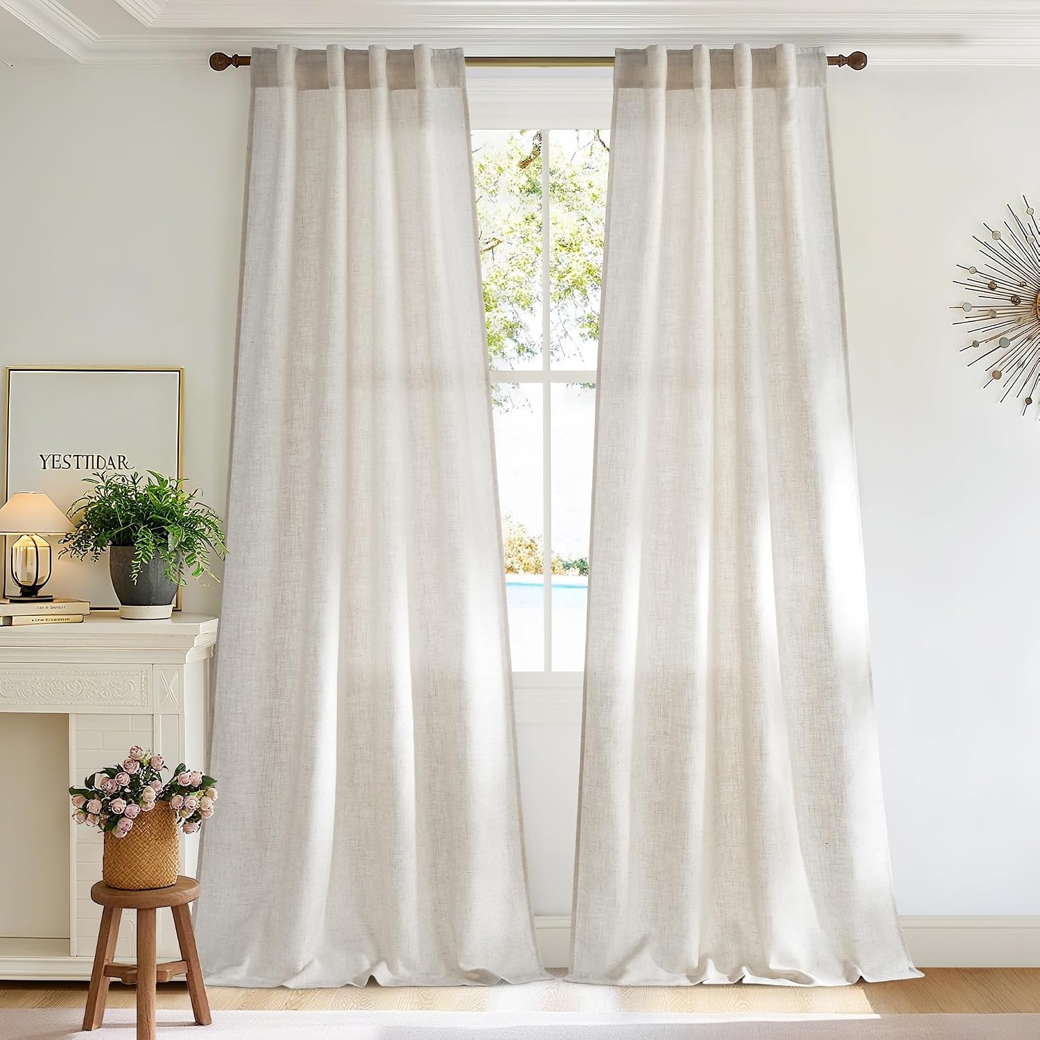 image:imageNICETOWN Floral Linen Curtains 84 inches Long Pink Pattern Printed for Girls Bedroom Nursery Boho Farmhouse Window Sheer Curtain Drapes Aesthetic Light Filtering Privacy 2 Panel Sets 55 WLinen