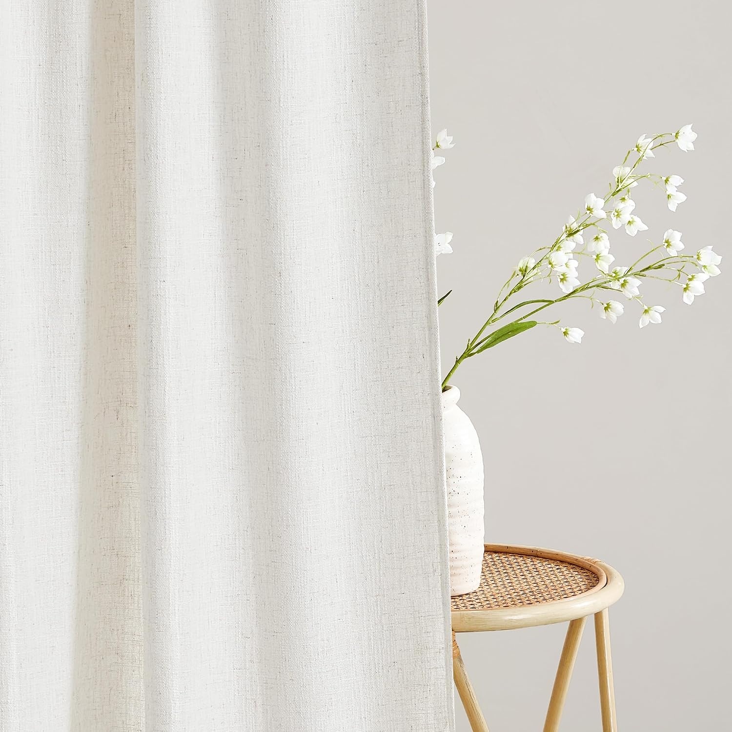 image:imageNICETOWN Floral Linen Curtains 84 inches Long Pink Pattern Printed for Girls Bedroom Nursery Boho Farmhouse Window Sheer Curtain Drapes Aesthetic Light Filtering Privacy 2 Panel Sets 55 WVanilla