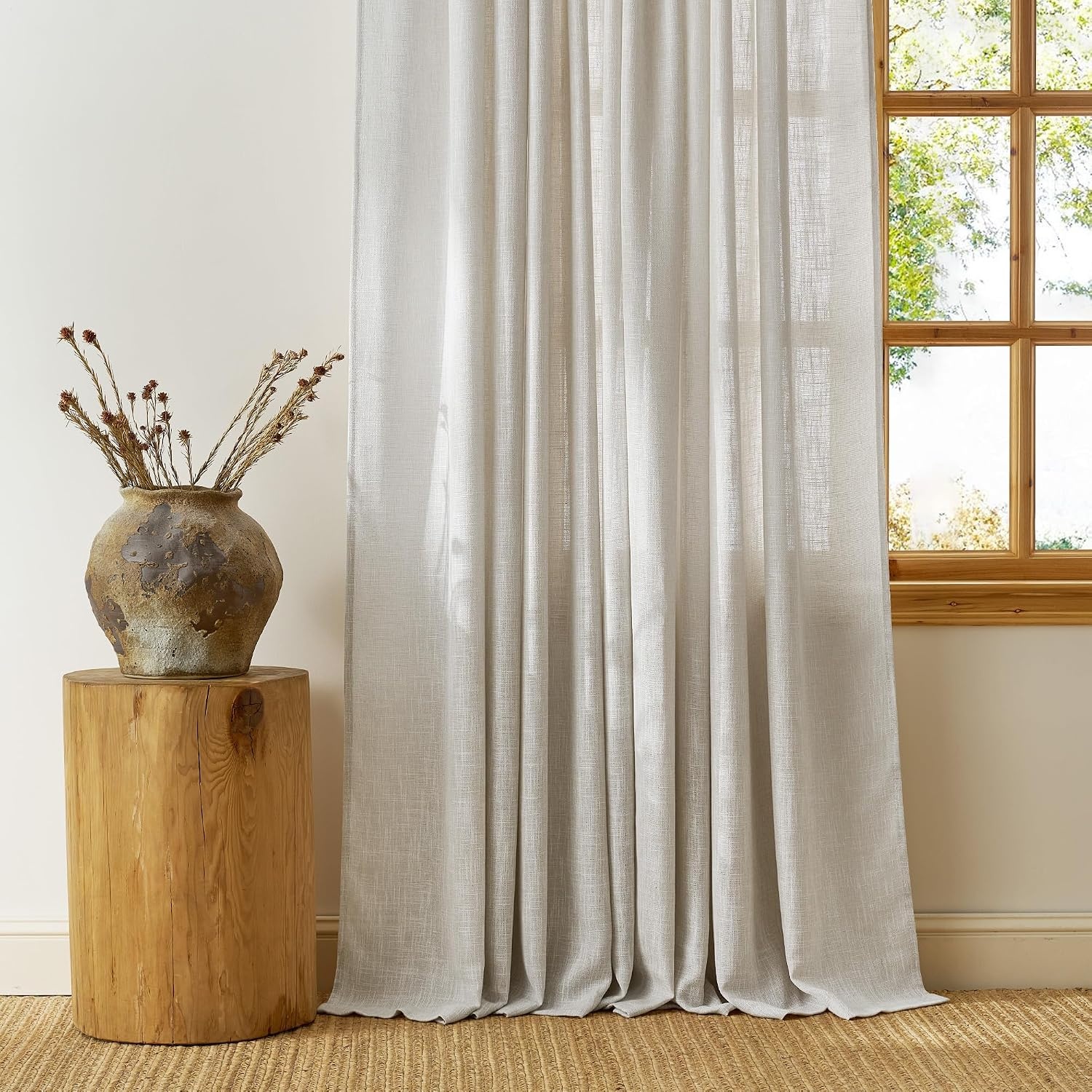image:imageNICETOWN Floral Linen Curtains 84 inches Long Pink Pattern Printed for Girls Bedroom Nursery Boho Farmhouse Window Sheer Curtain Drapes Aesthetic Light Filtering Privacy 2 Panel Sets 55 WBurlywood Birch