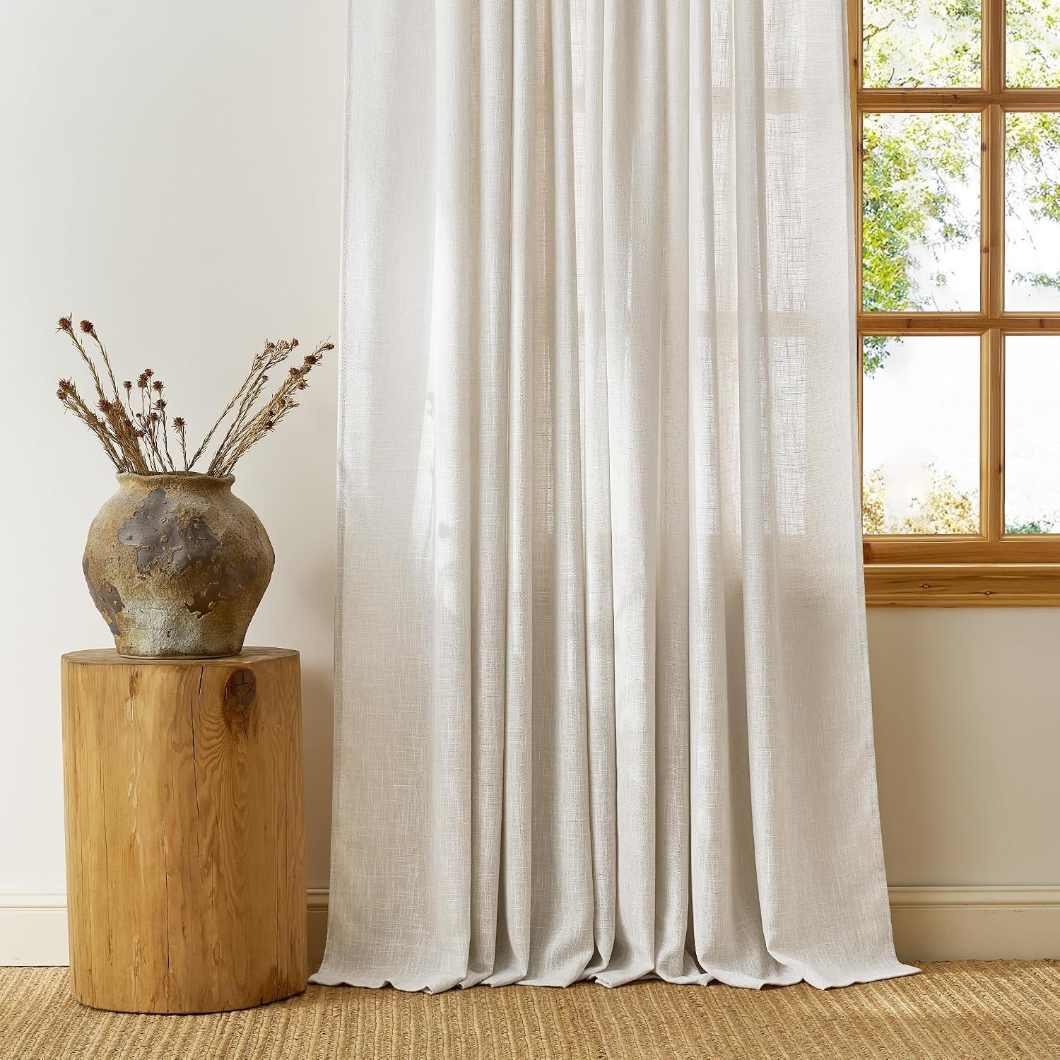 image:imageNICETOWN Floral Linen Curtains 84 inches Long Pink Pattern Printed for Girls Bedroom Nursery Boho Farmhouse Window Sheer Curtain Drapes Aesthetic Light Filtering Privacy 2 Panel Sets 55 WFog Grey