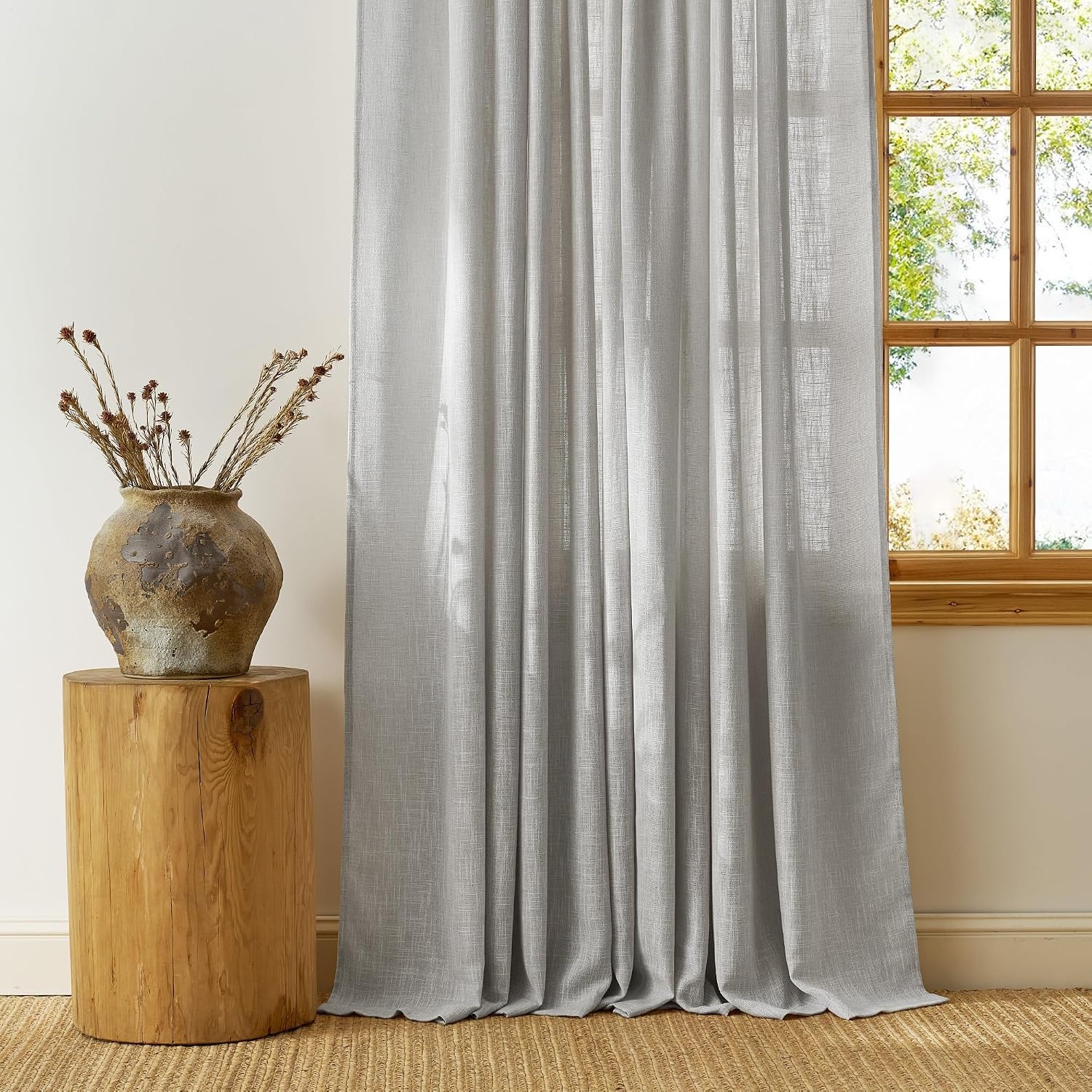 image:imageNICETOWN Floral Linen Curtains 84 inches Long Pink Pattern Printed for Girls Bedroom Nursery Boho Farmhouse Window Sheer Curtain Drapes Aesthetic Light Filtering Privacy 2 Panel Sets 55 WSeedpearl