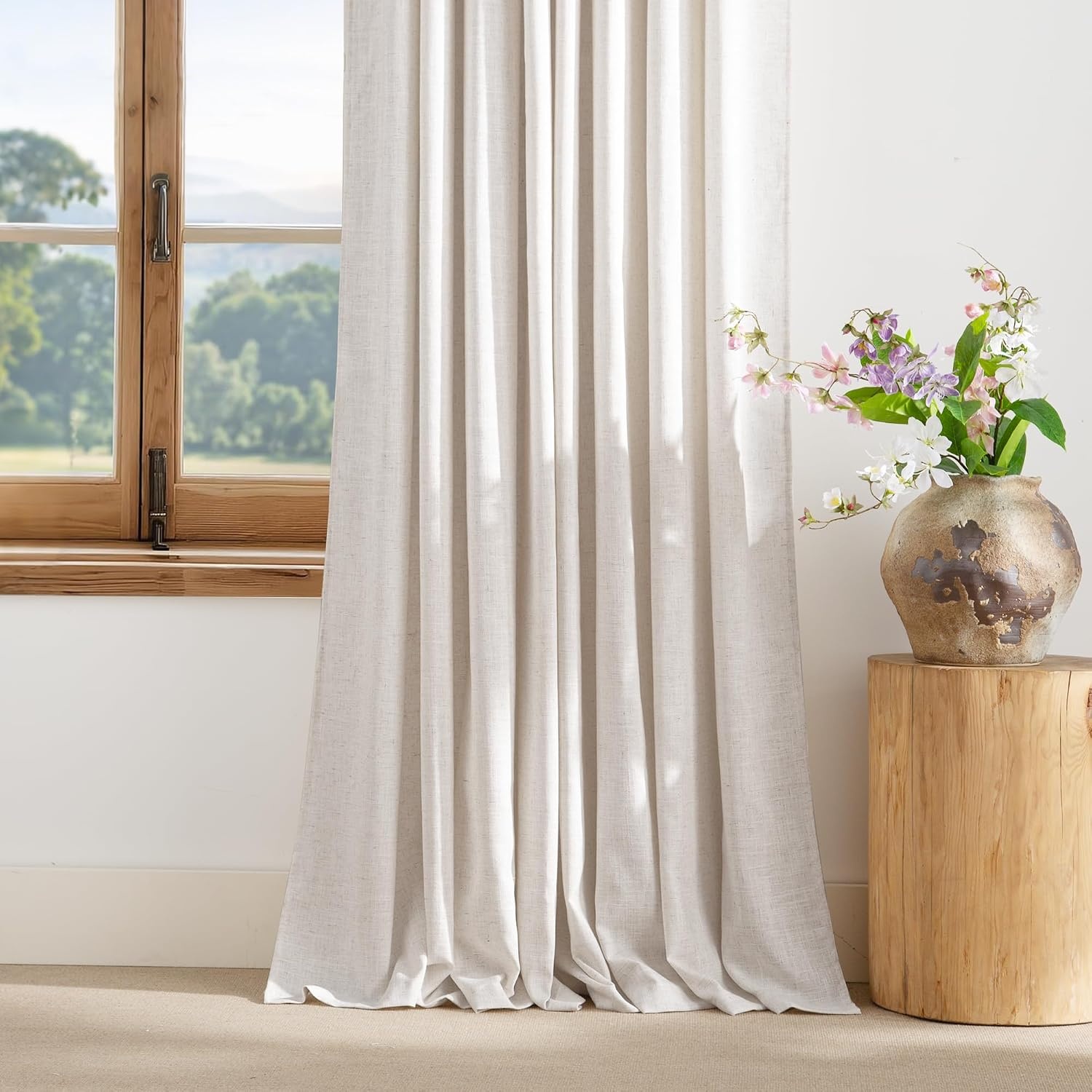 image:imageNICETOWN Floral Linen Curtains 84 inches Long Pink Pattern Printed for Girls Bedroom Nursery Boho Farmhouse Window Sheer Curtain Drapes Aesthetic Light Filtering Privacy 2 Panel Sets 55 WLinen