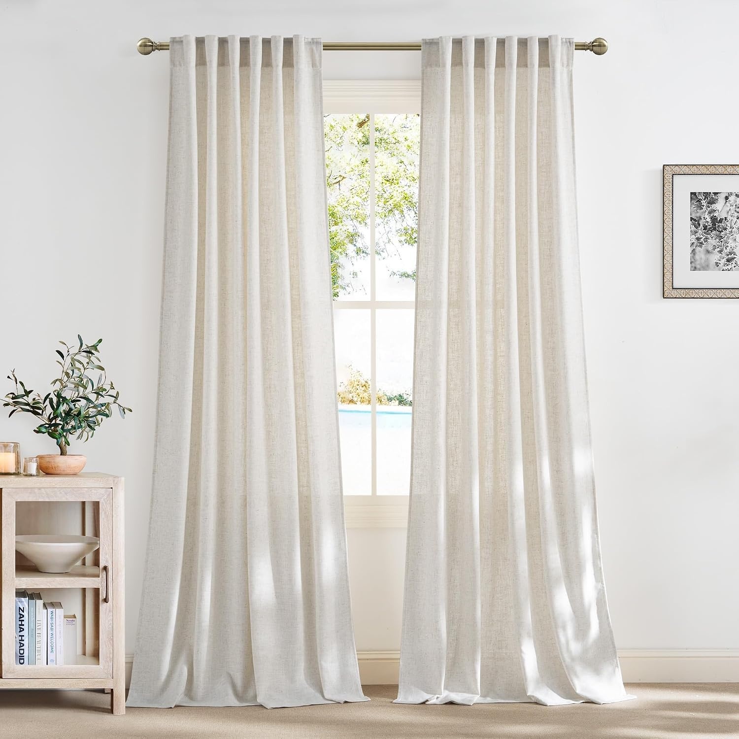 image:imageNICETOWN Floral Linen Curtains 84 inches Long Pink Pattern Printed for Girls Bedroom Nursery Boho Farmhouse Window Sheer Curtain Drapes Aesthetic Light Filtering Privacy 2 Panel Sets 55 WLinen