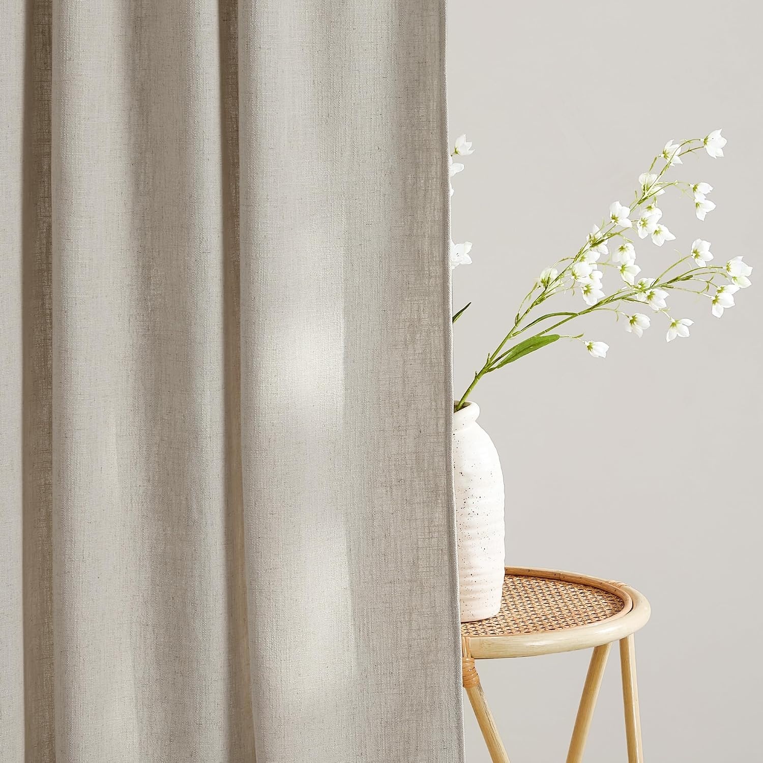 image:imageNICETOWN Floral Linen Curtains 84 inches Long Pink Pattern Printed for Girls Bedroom Nursery Boho Farmhouse Window Sheer Curtain Drapes Aesthetic Light Filtering Privacy 2 Panel Sets 55 WTaupe
