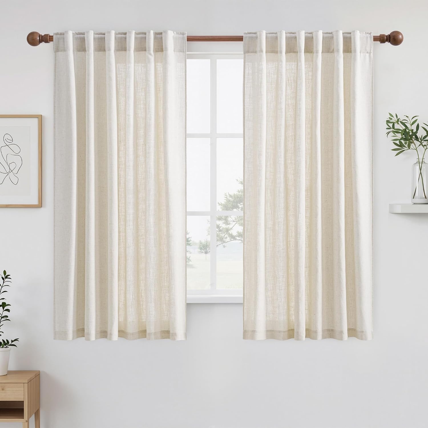 image:imageNICETOWN Floral Linen Curtains 84 inches Long Pink Pattern Printed for Girls Bedroom Nursery Boho Farmhouse Window Sheer Curtain Drapes Aesthetic Light Filtering Privacy 2 Panel Sets 55 WLinen