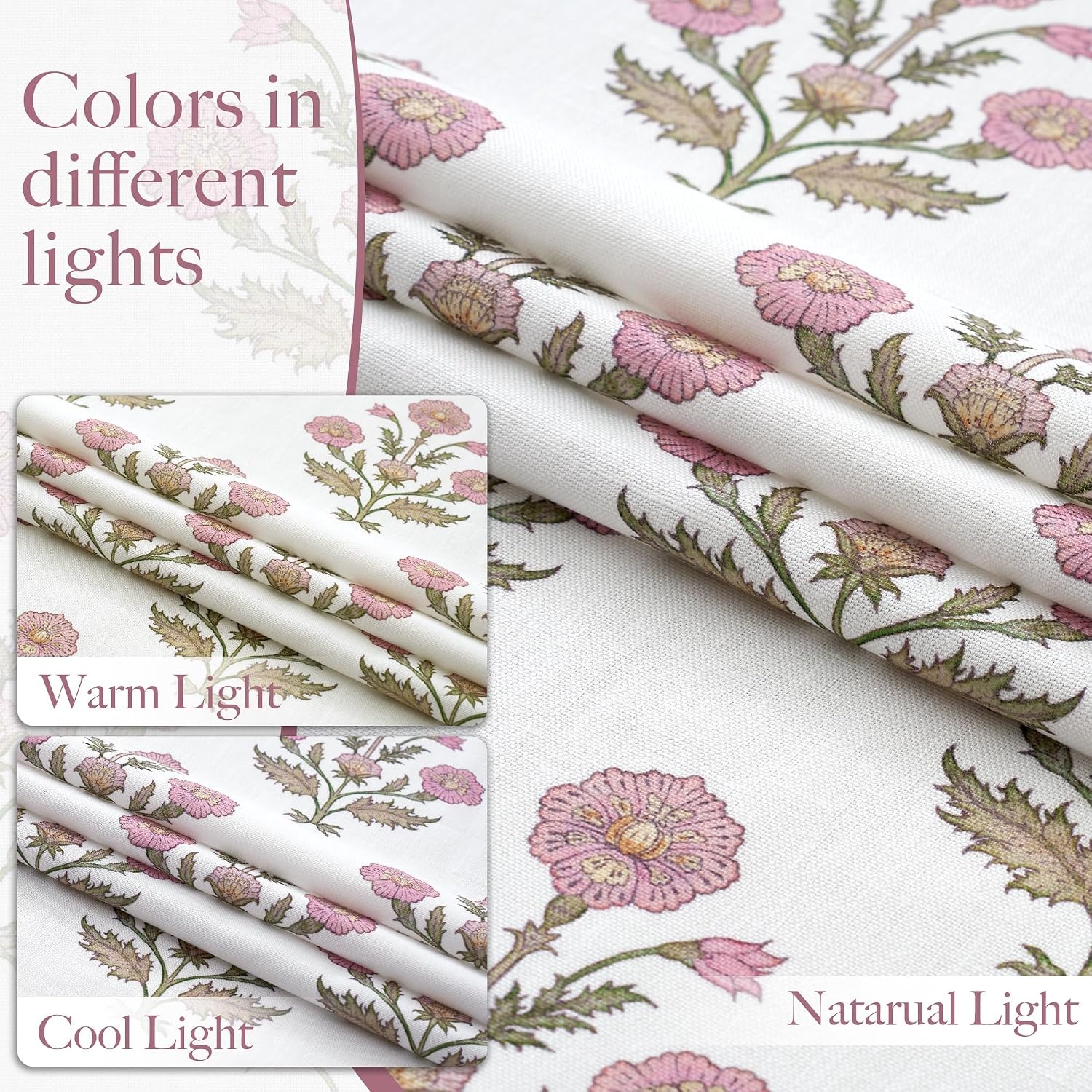 image:imageNICETOWN Floral Linen Curtains 84 inches Long Pink Pattern Printed for Girls Bedroom Nursery Boho Farmhouse Window Sheer Curtain Drapes Aesthetic Light Filtering Privacy 2 Panel Sets 55 WZ Pink 2