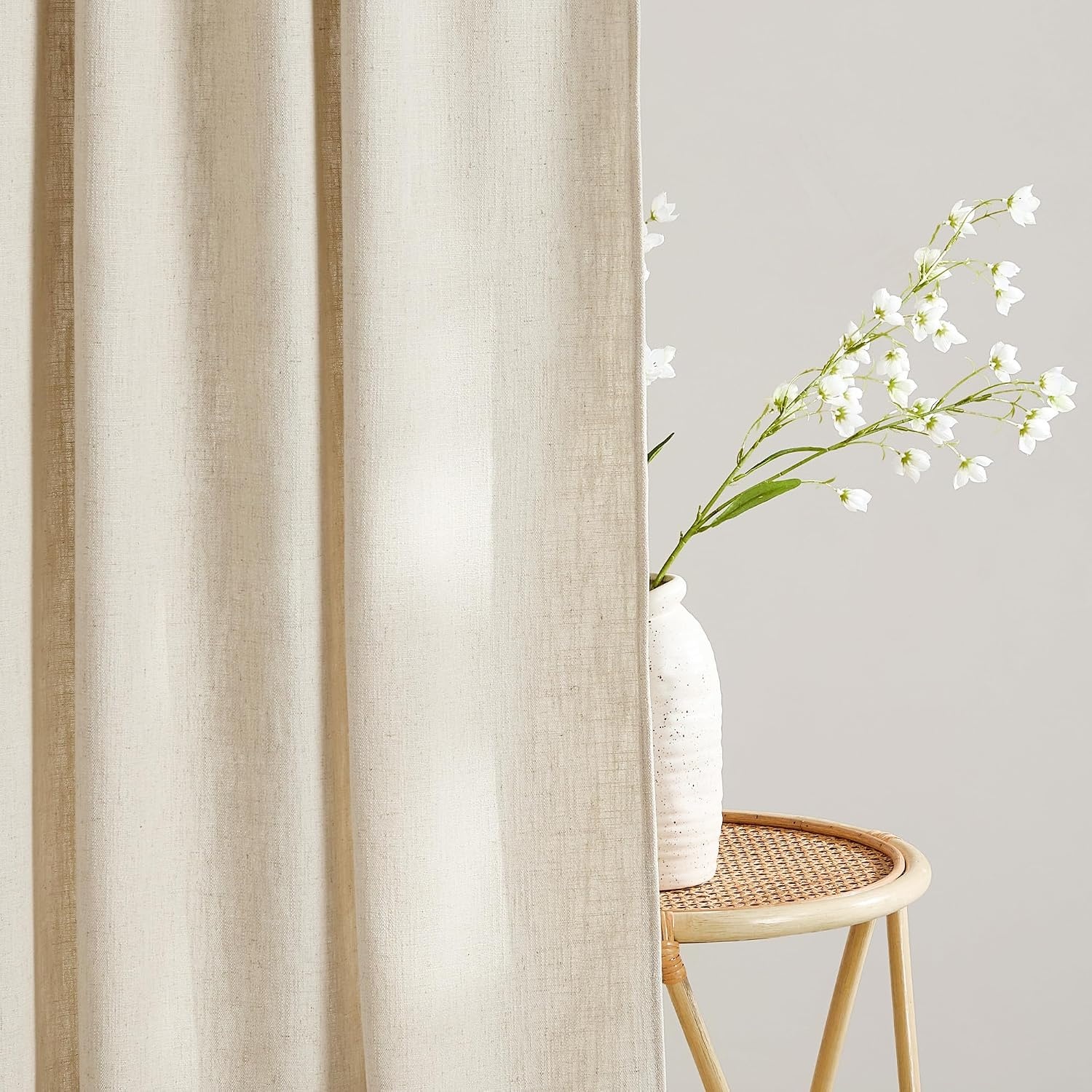 image:imageNICETOWN Floral Linen Curtains 84 inches Long Pink Pattern Printed for Girls Bedroom Nursery Boho Farmhouse Window Sheer Curtain Drapes Aesthetic Light Filtering Privacy 2 Panel Sets 55 WNatural