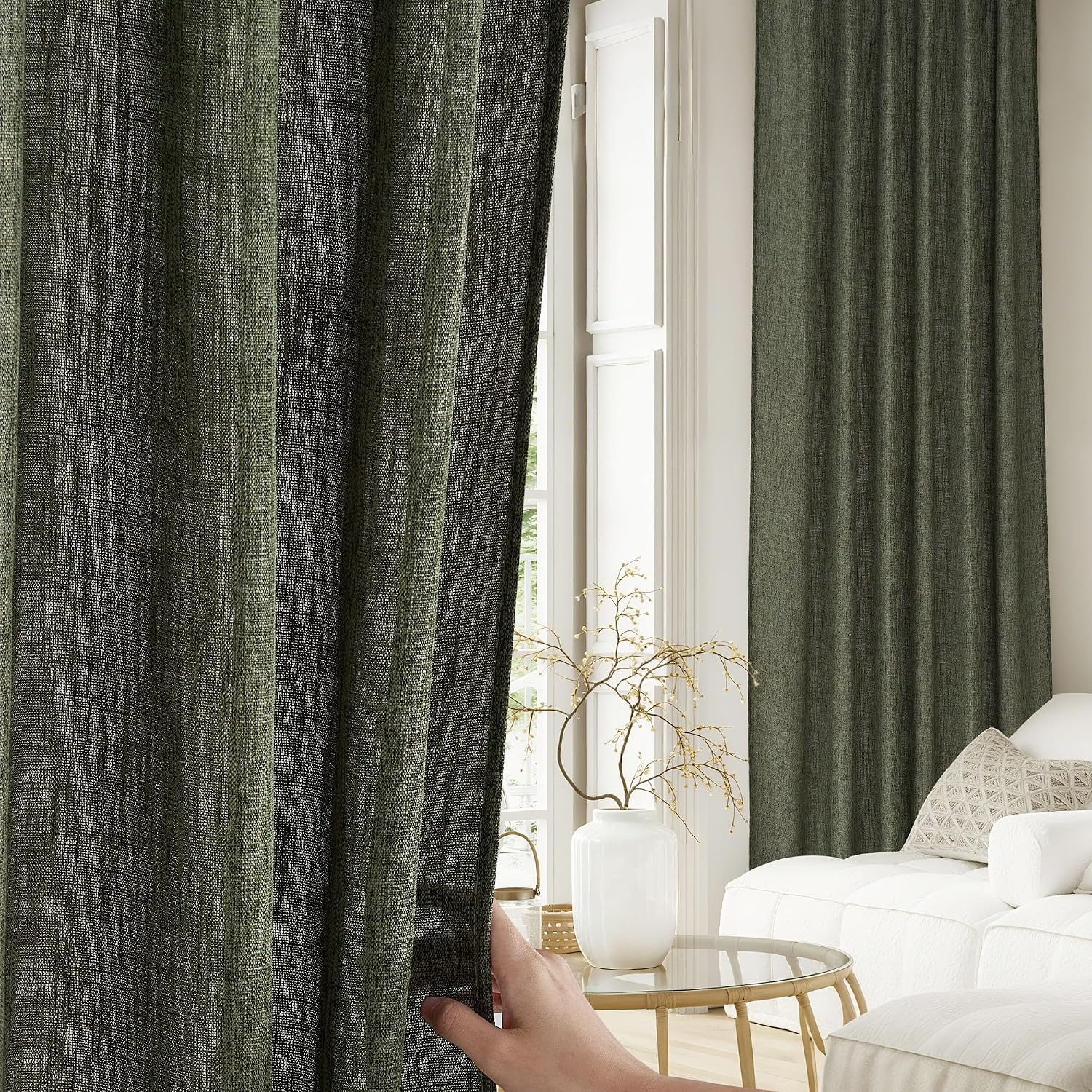 image:imageNICETOWN Floral Linen Curtains 84 inches Long Pink Pattern Printed for Girls Bedroom Nursery Boho Farmhouse Window Sheer Curtain Drapes Aesthetic Light Filtering Privacy 2 Panel Sets 55 WGreyish Moss