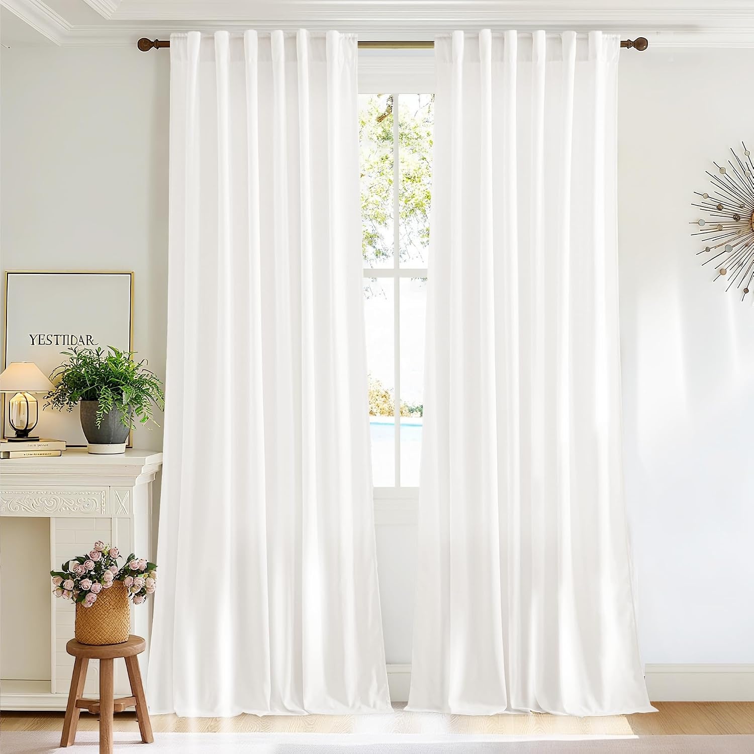 image:imageNICETOWN Floral Linen Curtains 84 inches Long Pink Pattern Printed for Girls Bedroom Nursery Boho Farmhouse Window Sheer Curtain Drapes Aesthetic Light Filtering Privacy 2 Panel Sets 55 WWhite