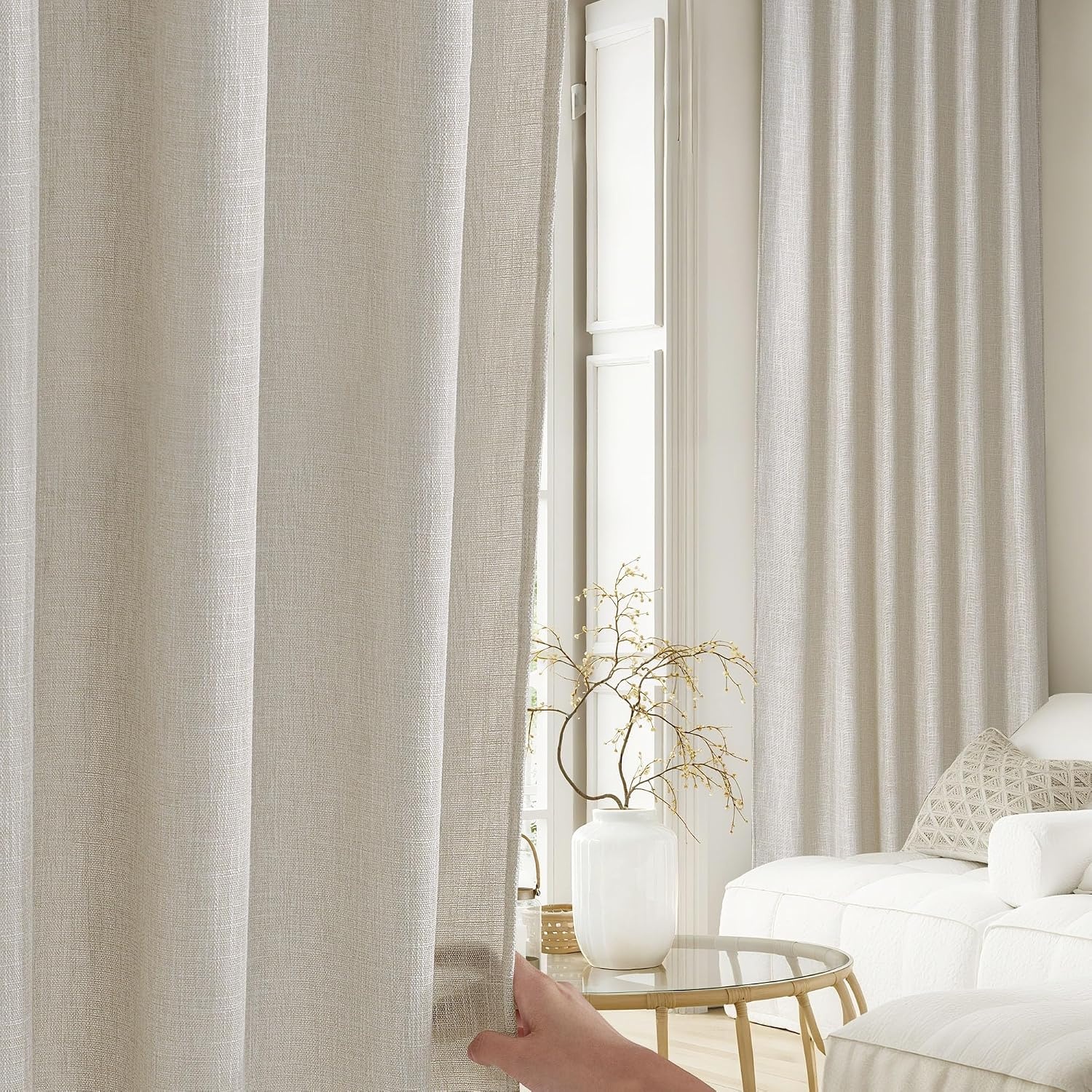 image:imageNICETOWN Floral Linen Curtains 84 inches Long Pink Pattern Printed for Girls Bedroom Nursery Boho Farmhouse Window Sheer Curtain Drapes Aesthetic Light Filtering Privacy 2 Panel Sets 55 WBurlywood Birch