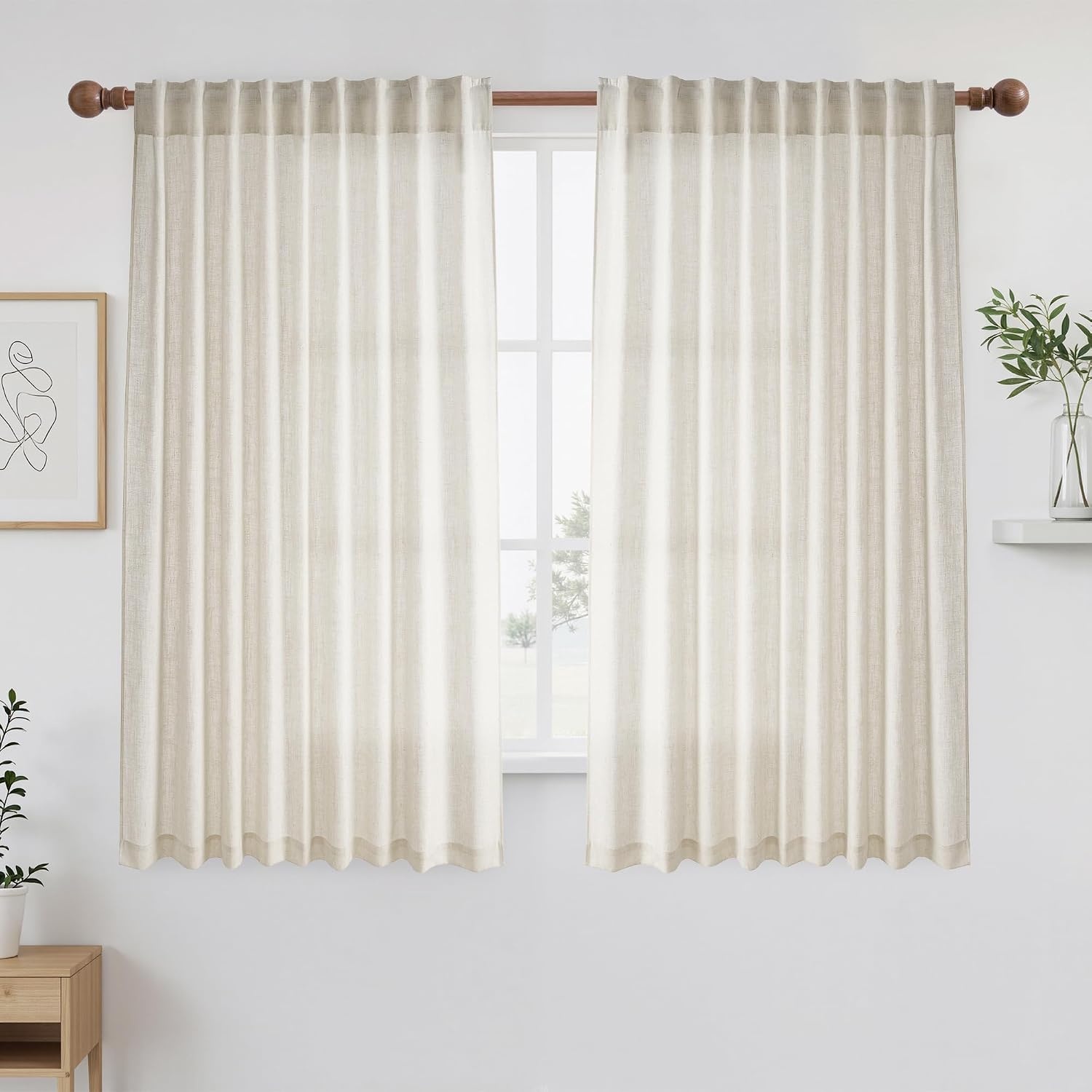 image:imageNICETOWN Floral Linen Curtains 84 inches Long Pink Pattern Printed for Girls Bedroom Nursery Boho Farmhouse Window Sheer Curtain Drapes Aesthetic Light Filtering Privacy 2 Panel Sets 55 WLinen