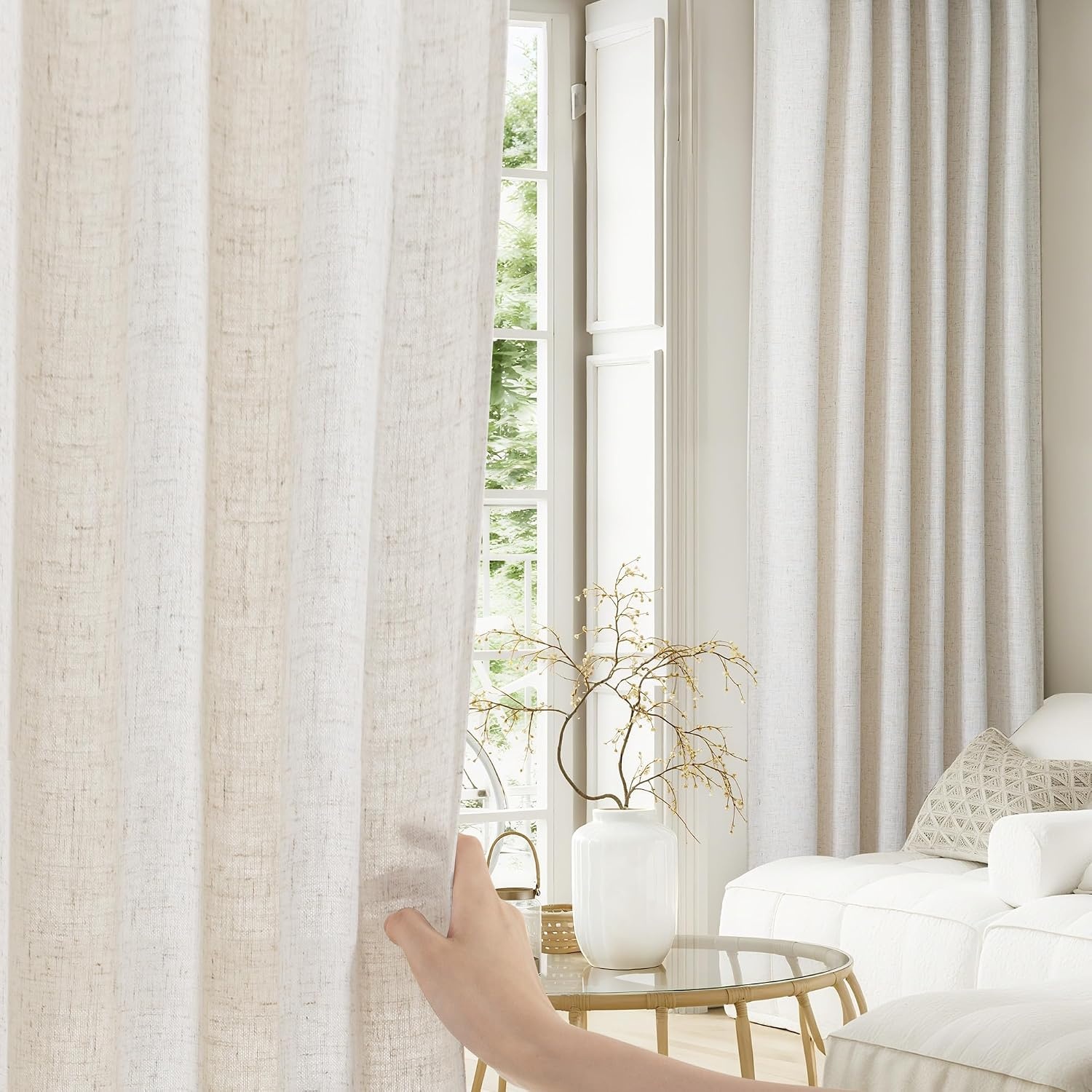 image:imageNICETOWN Floral Linen Curtains 84 inches Long Pink Pattern Printed for Girls Bedroom Nursery Boho Farmhouse Window Sheer Curtain Drapes Aesthetic Light Filtering Privacy 2 Panel Sets 55 WLinen