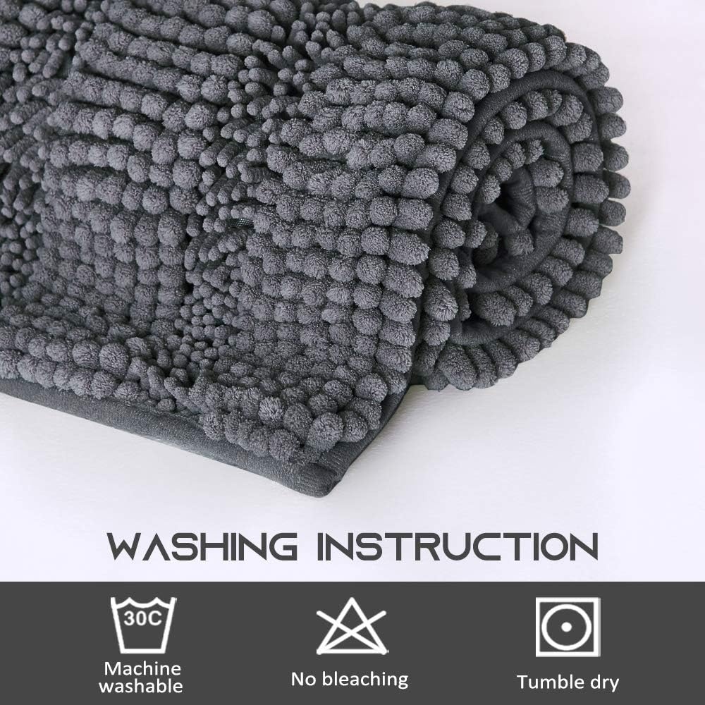 image:imageNICETOWN Grey Bathroom Contour Rug Sets Extra Thick Bath Rugs for Bathroom Soft Plush Chenille Shaggy Bath Mats Living Room Bedroom Mats Water Absorbent Floor Carpets 20 x 32 Plus 24 x 24 U