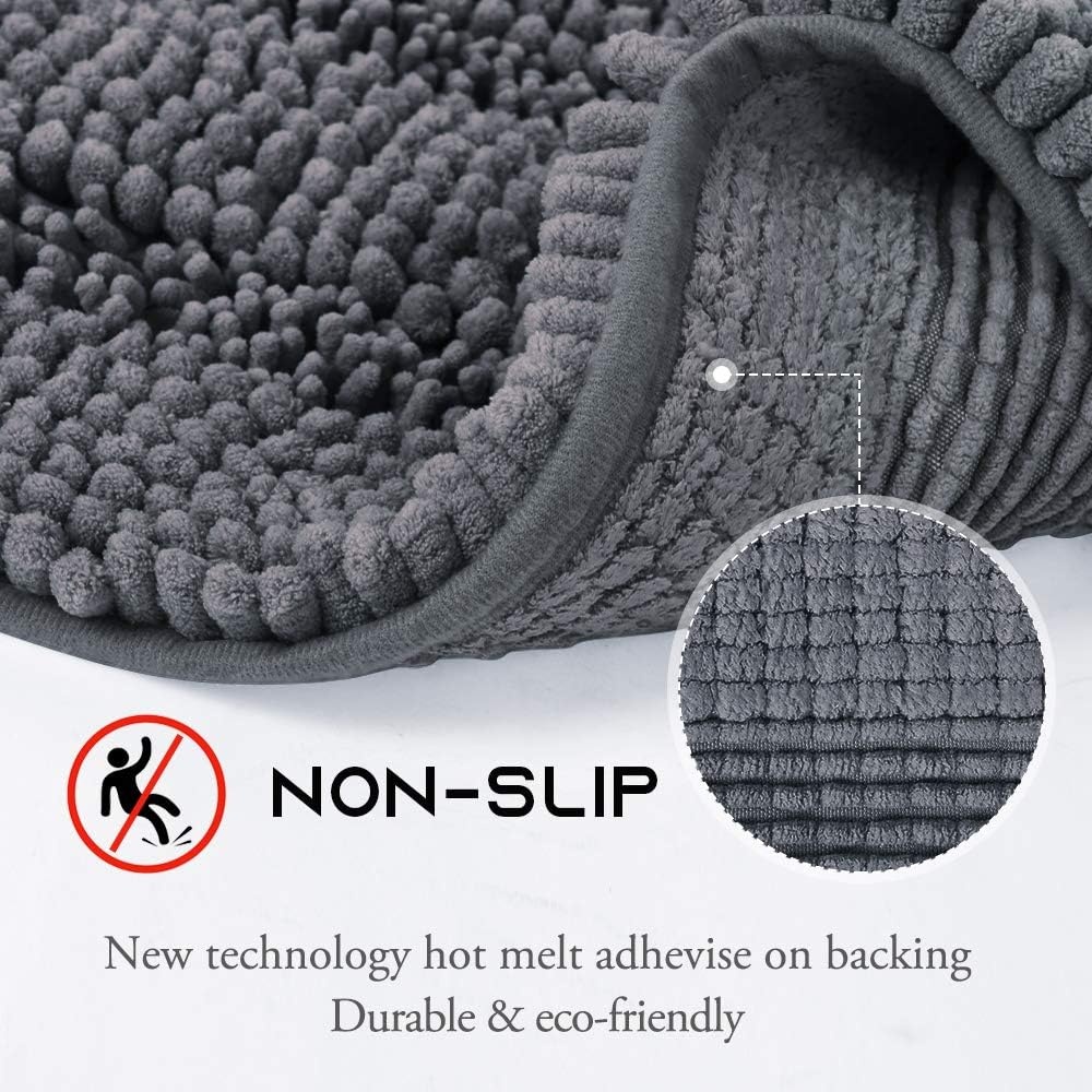 image:imageNICETOWN Grey Bathroom Contour Rug Sets Extra Thick Bath Rugs for Bathroom Soft Plush Chenille Shaggy Bath Mats Living Room Bedroom Mats Water Absorbent Floor Carpets 20 x 32 Plus 24 x 24 U