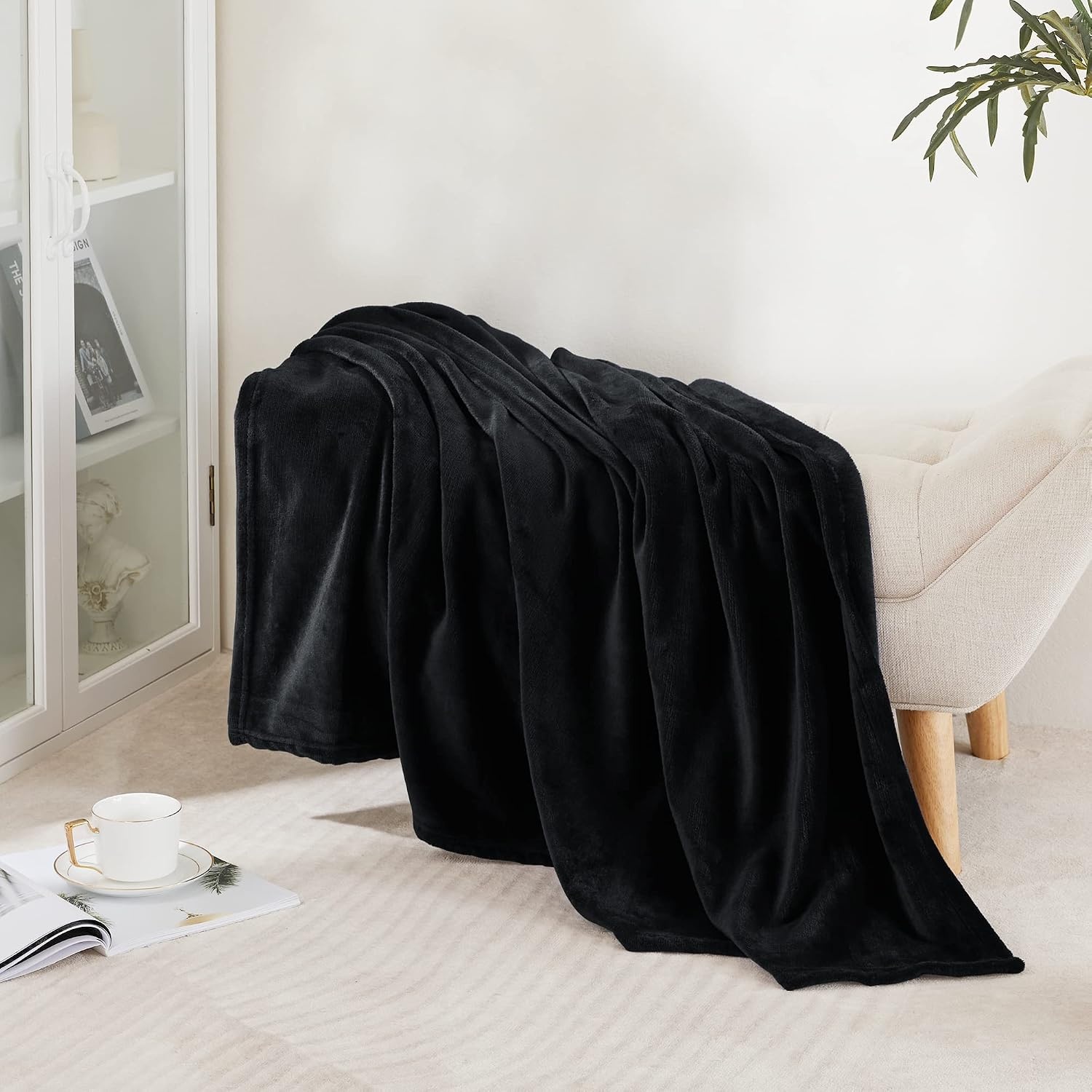 image:imageNICETOWN Grey Fleece Twin Blanket 300GSM Soft Lightweight Plush Cozy Twin Blankets for Bed Sofa Couch Travel Camping 60x80 inchesBlack