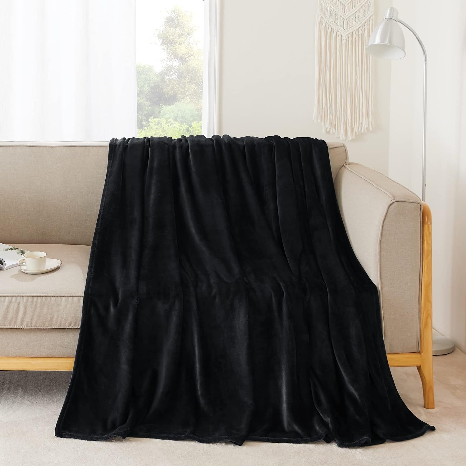 image:imageNICETOWN Grey Fleece Twin Blanket 300GSM Soft Lightweight Plush Cozy Twin Blankets for Bed Sofa Couch Travel Camping 60x80 inchesBlack