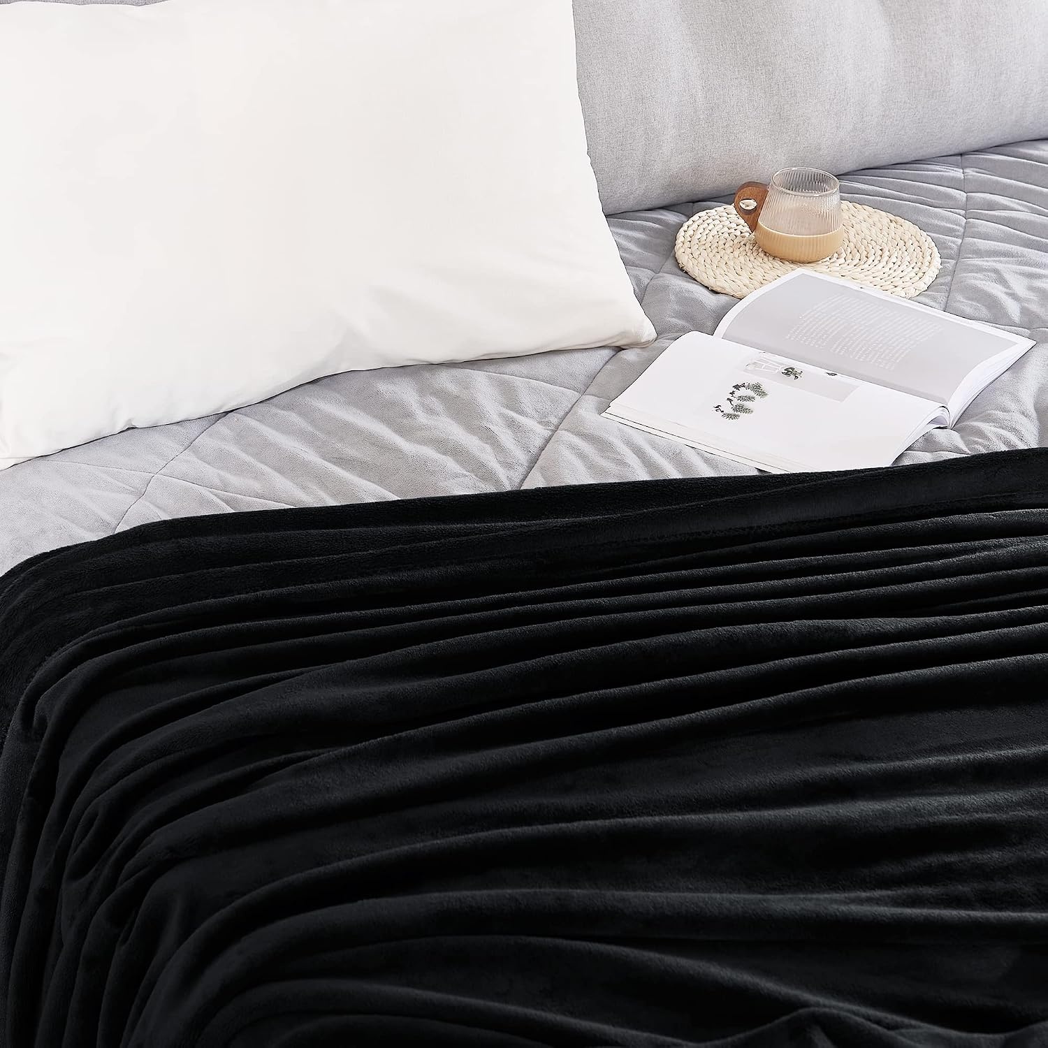 image:imageNICETOWN Grey Fleece Twin Blanket 300GSM Soft Lightweight Plush Cozy Twin Blankets for Bed Sofa Couch Travel Camping 60x80 inchesBlack
