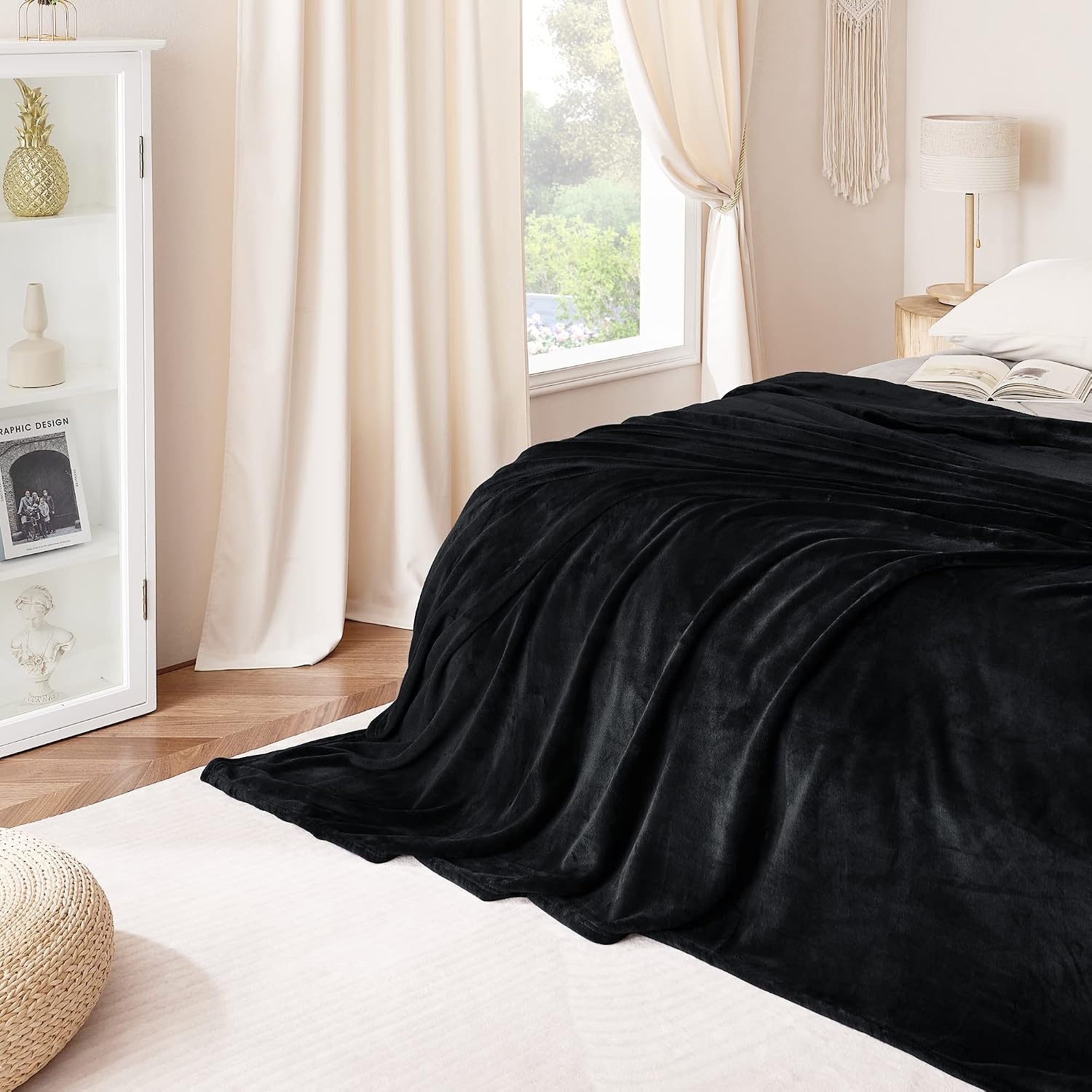 image:imageNICETOWN Grey Fleece Twin Blanket 300GSM Soft Lightweight Plush Cozy Twin Blankets for Bed Sofa Couch Travel Camping 60x80 inchesBlack