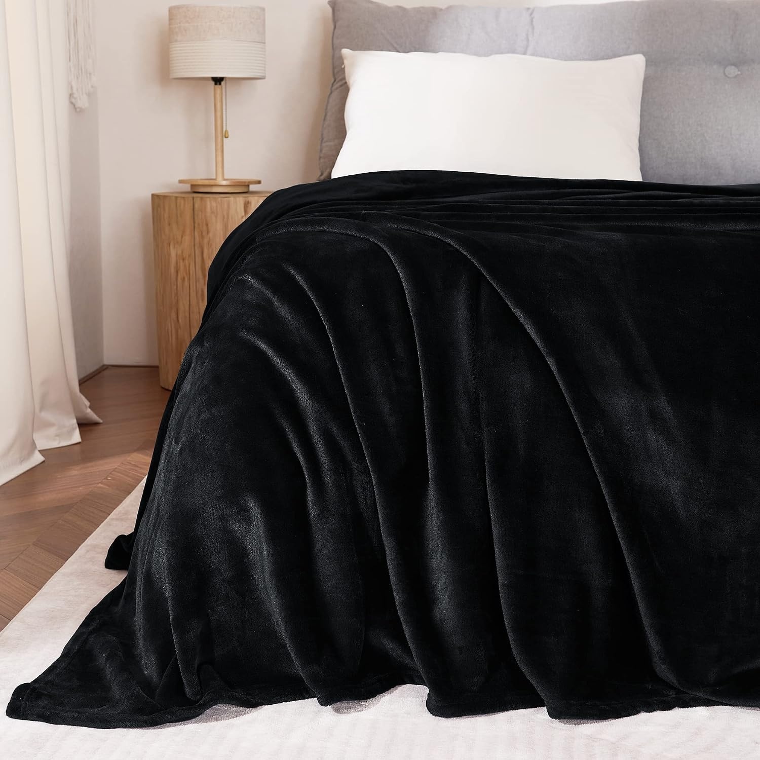 image:imageNICETOWN Grey Fleece Twin Blanket 300GSM Soft Lightweight Plush Cozy Twin Blankets for Bed Sofa Couch Travel Camping 60x80 inchesBlack