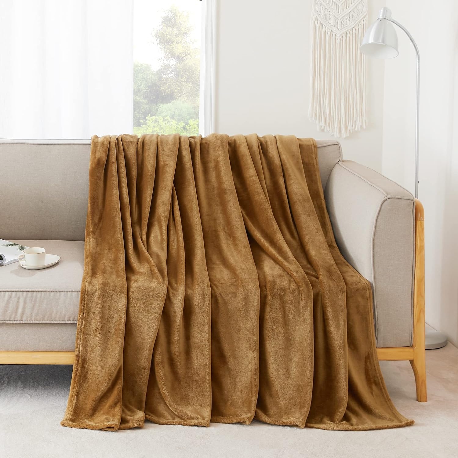 image:imageNICETOWN Grey Fleece Twin Blanket 300GSM Soft Lightweight Plush Cozy Twin Blankets for Bed Sofa Couch Travel Camping 60x80 inchesCoffee