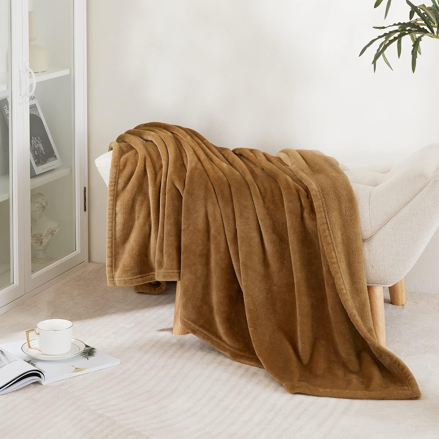 image:imageNICETOWN Grey Fleece Twin Blanket 300GSM Soft Lightweight Plush Cozy Twin Blankets for Bed Sofa Couch Travel Camping 60x80 inchesCoffee