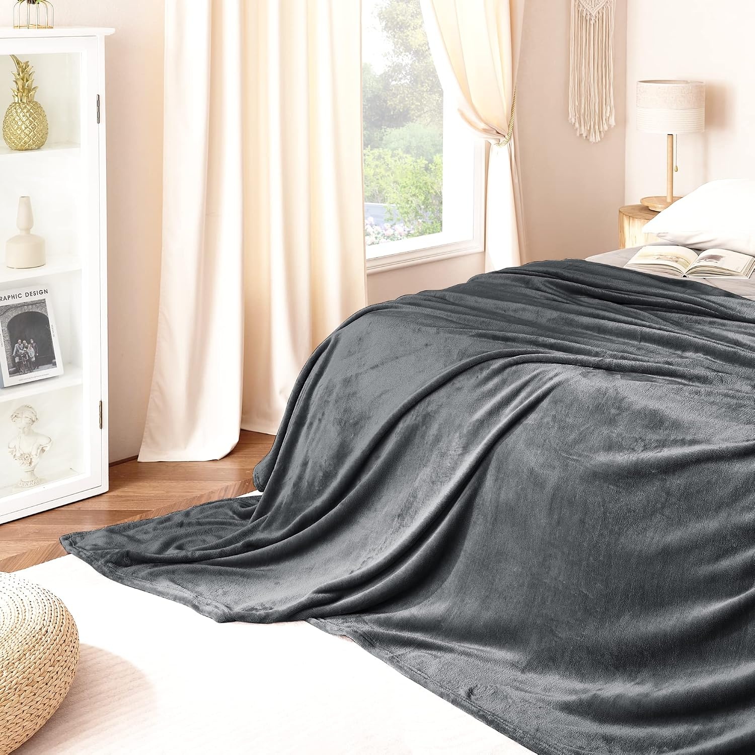 image:imageNICETOWN Grey Fleece Twin Blanket 300GSM Soft Lightweight Plush Cozy Twin Blankets for Bed Sofa Couch Travel Camping 60x80 inchesDark Grey