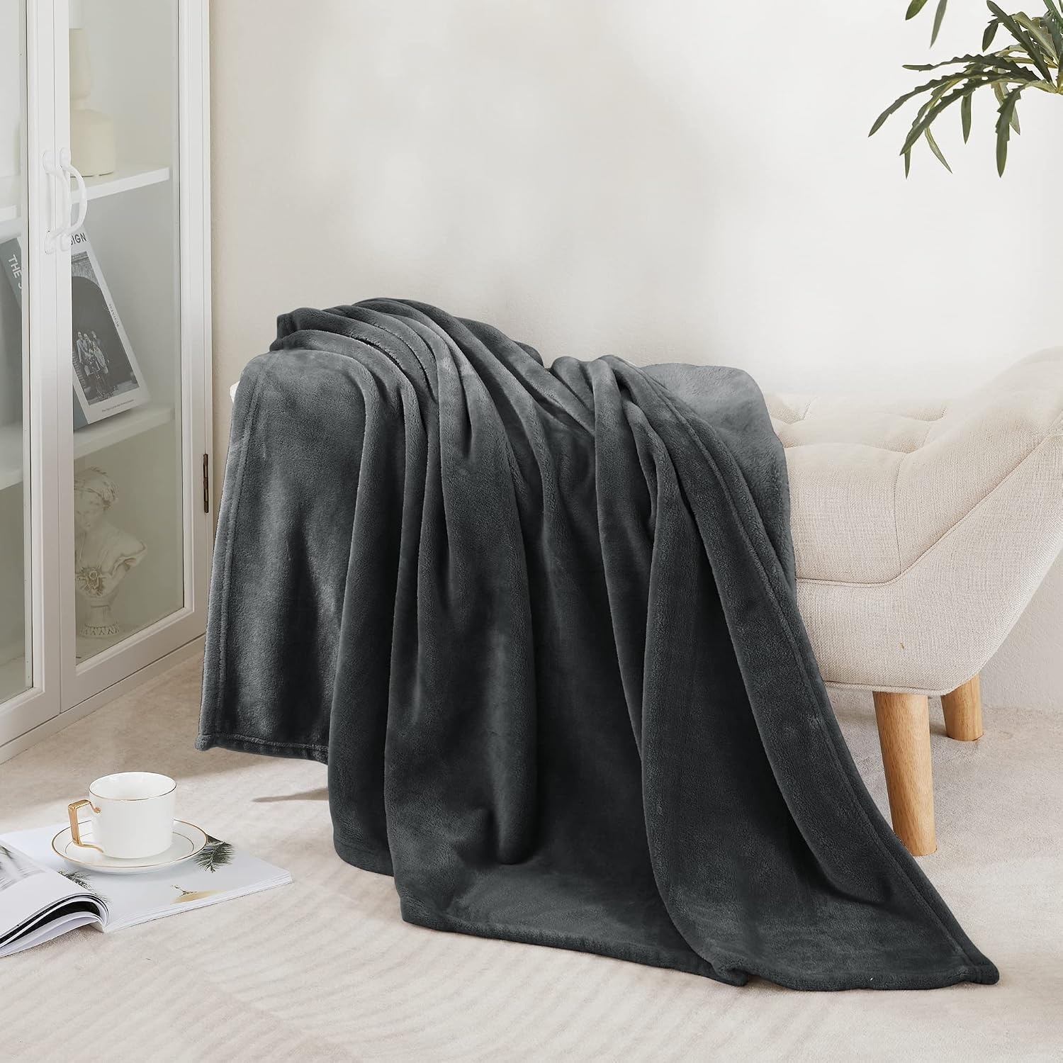 image:imageNICETOWN Grey Fleece Twin Blanket 300GSM Soft Lightweight Plush Cozy Twin Blankets for Bed Sofa Couch Travel Camping 60x80 inchesDark Grey