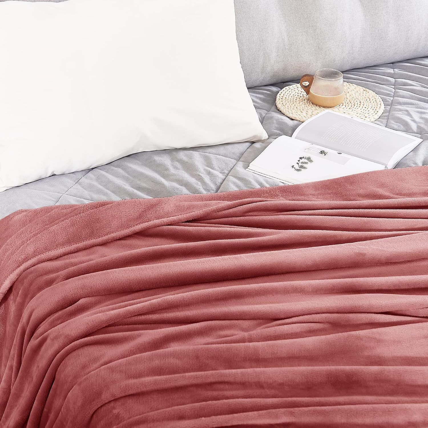 image:imageNICETOWN Grey Fleece Twin Blanket 300GSM Soft Lightweight Plush Cozy Twin Blankets for Bed Sofa Couch Travel Camping 60x80 inchesDusty Pink