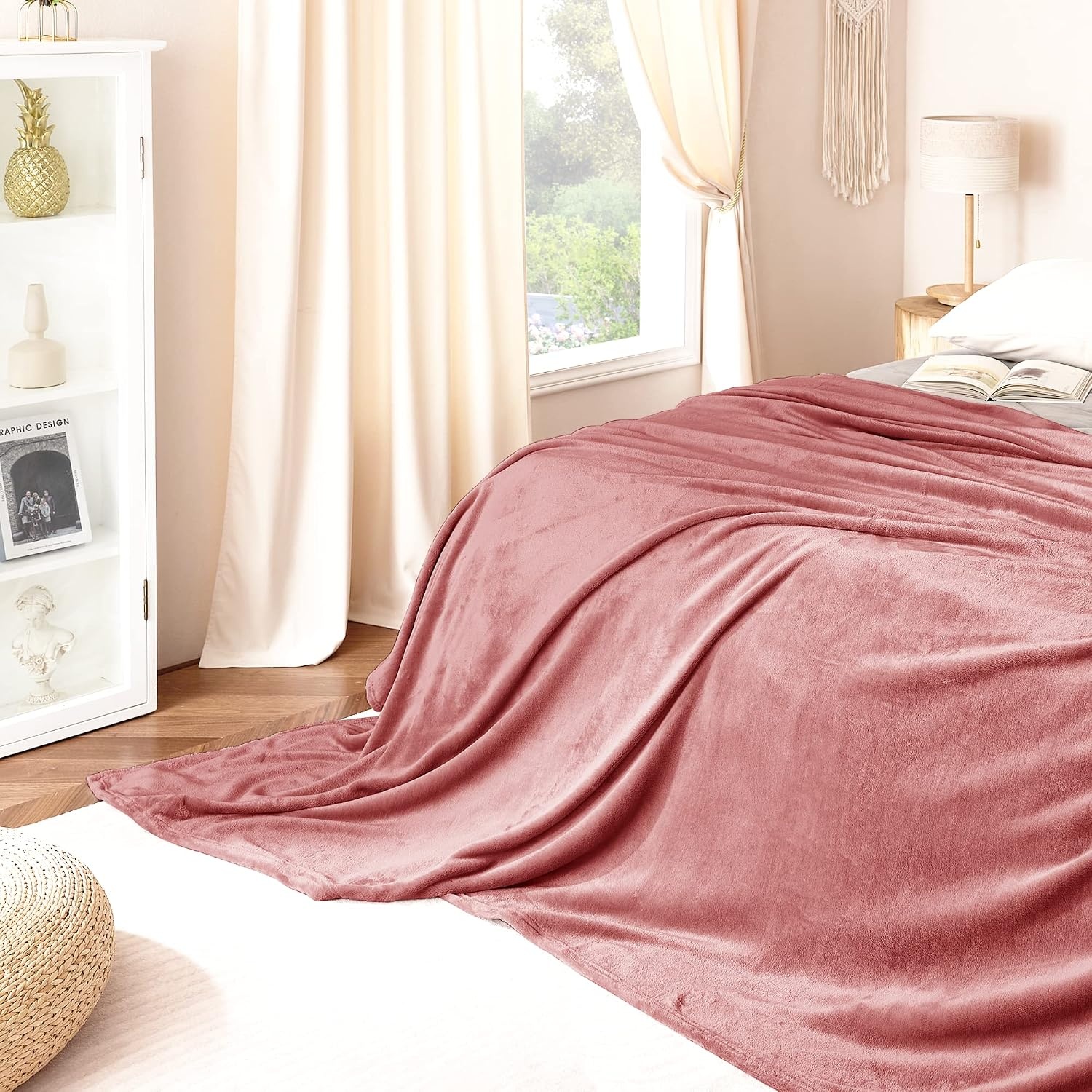 image:imageNICETOWN Grey Fleece Twin Blanket 300GSM Soft Lightweight Plush Cozy Twin Blankets for Bed Sofa Couch Travel Camping 60x80 inchesDusty Pink