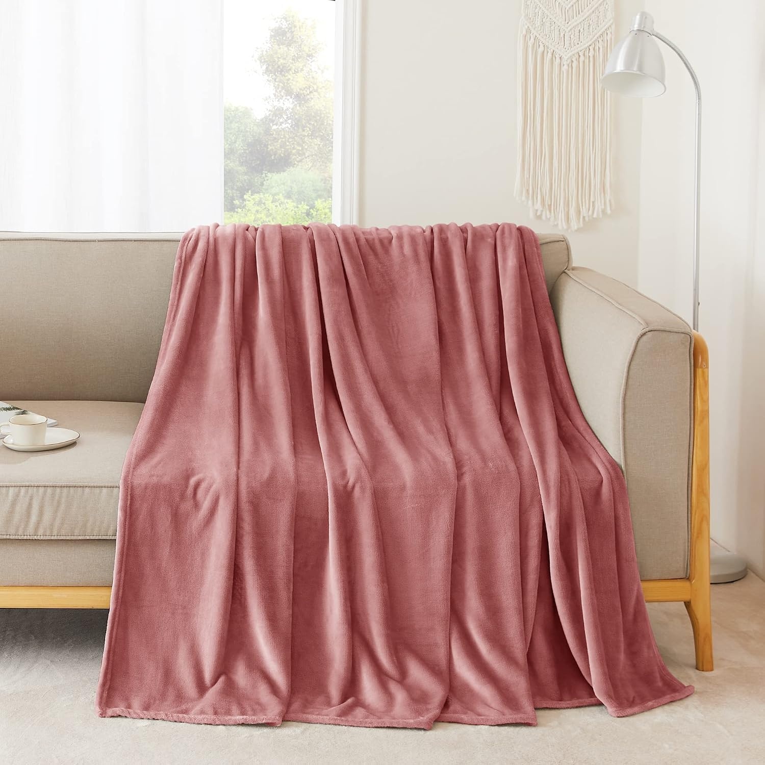 image:imageNICETOWN Grey Fleece Twin Blanket 300GSM Soft Lightweight Plush Cozy Twin Blankets for Bed Sofa Couch Travel Camping 60x80 inchesDusty Pink