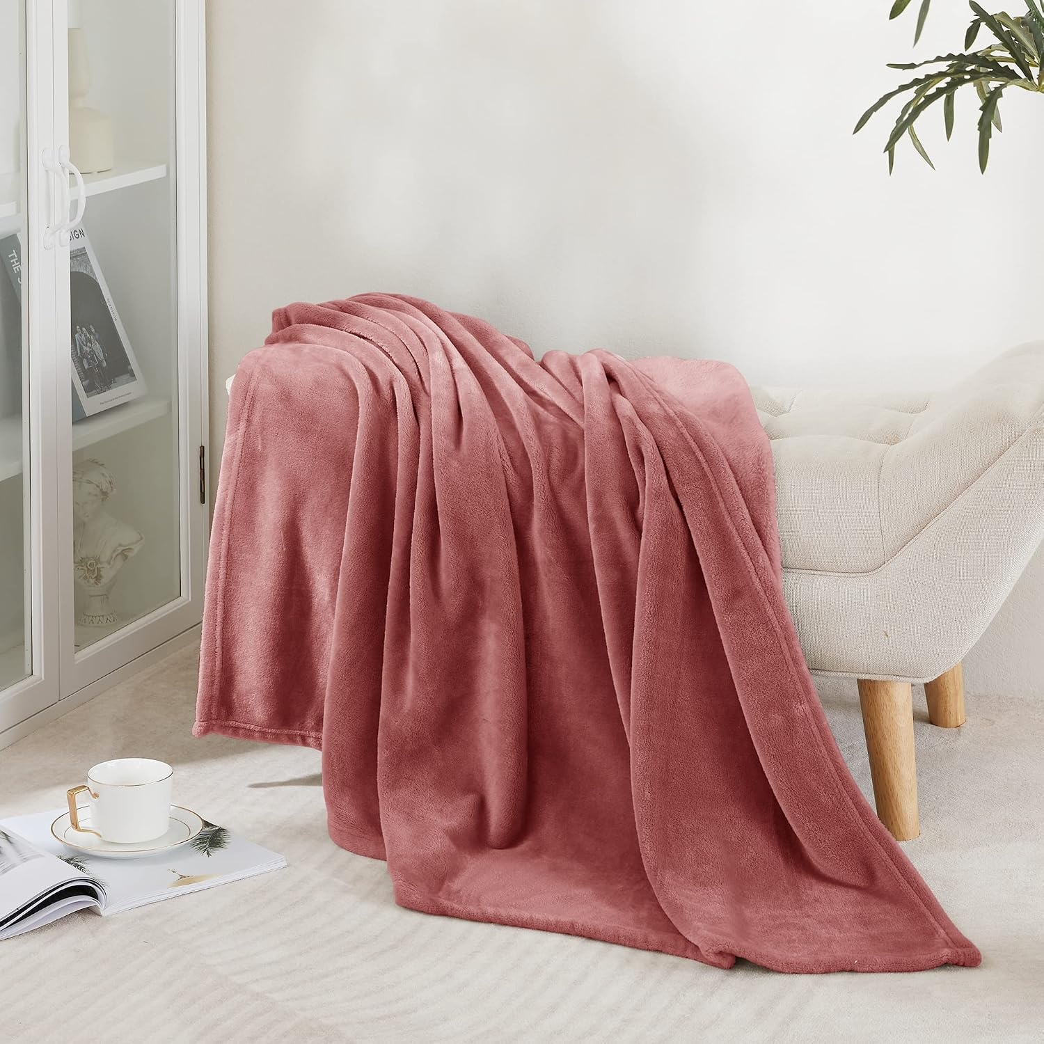 image:imageNICETOWN Grey Fleece Twin Blanket 300GSM Soft Lightweight Plush Cozy Twin Blankets for Bed Sofa Couch Travel Camping 60x80 inchesDusty Pink