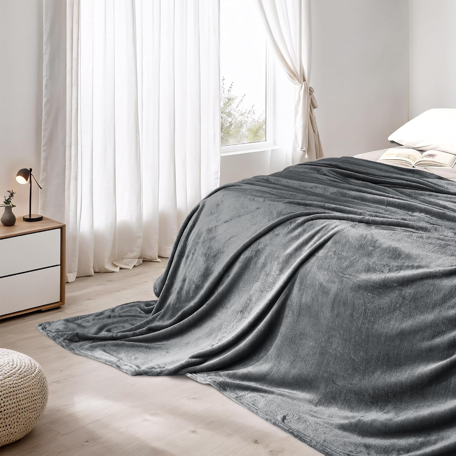 image:imageNICETOWN Grey Fleece Twin Blanket 300GSM Soft Lightweight Plush Cozy Twin Blankets for Bed Sofa Couch Travel Camping 60x80 inchesGrey