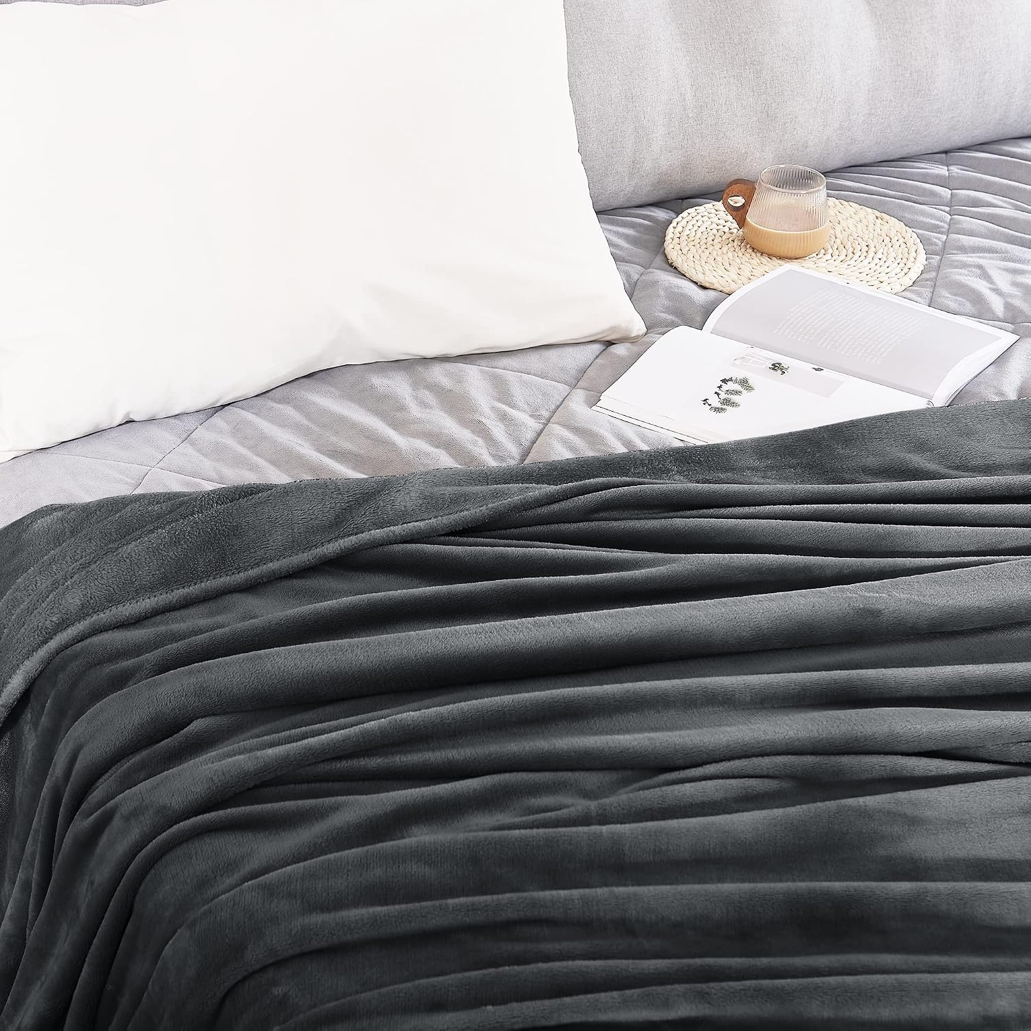 image:imageNICETOWN Grey Fleece Twin Blanket 300GSM Soft Lightweight Plush Cozy Twin Blankets for Bed Sofa Couch Travel Camping 60x80 inchesGrey
