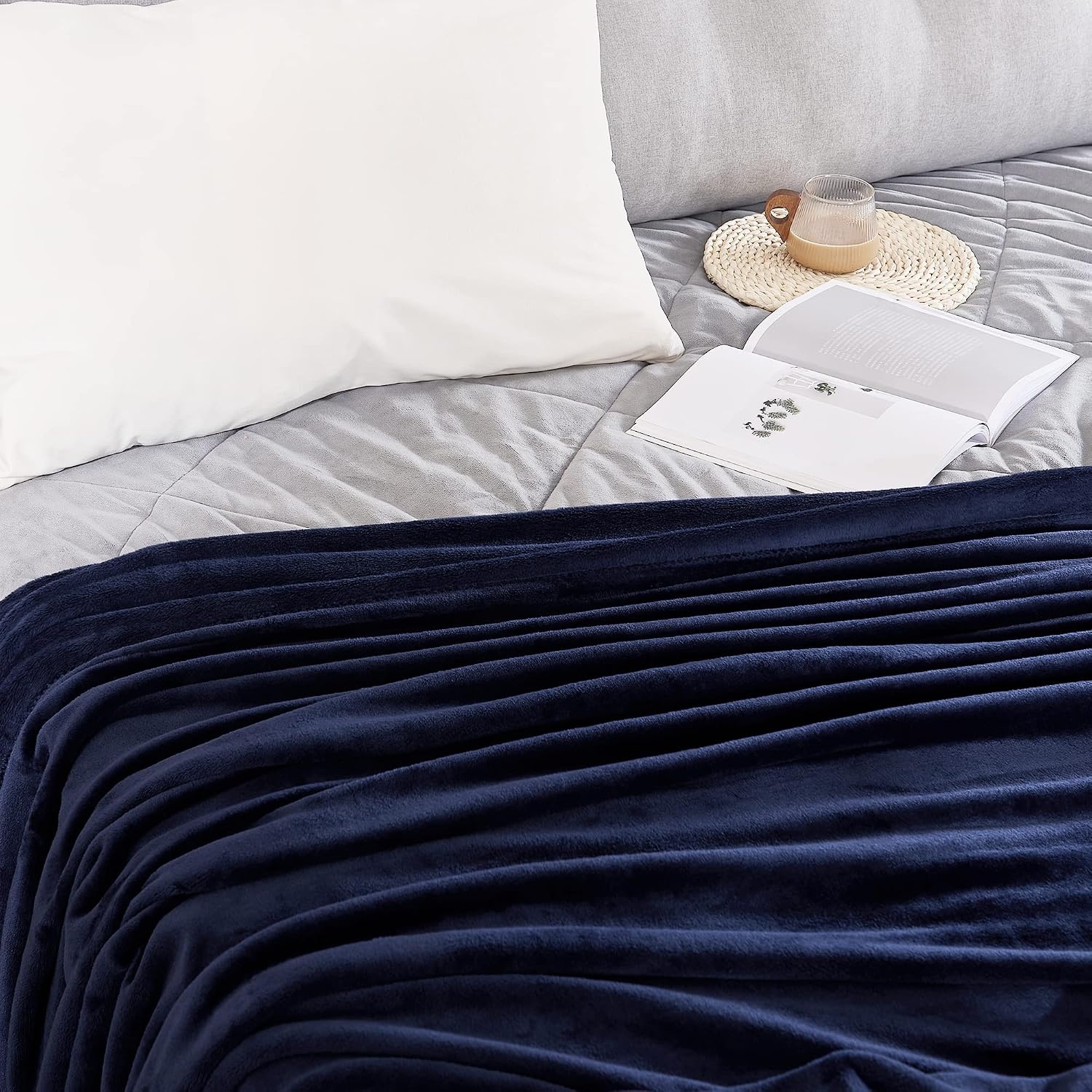 image:imageNICETOWN Grey Fleece Twin Blanket 300GSM Soft Lightweight Plush Cozy Twin Blankets for Bed Sofa Couch Travel Camping 60x80 inchesNavy Blue